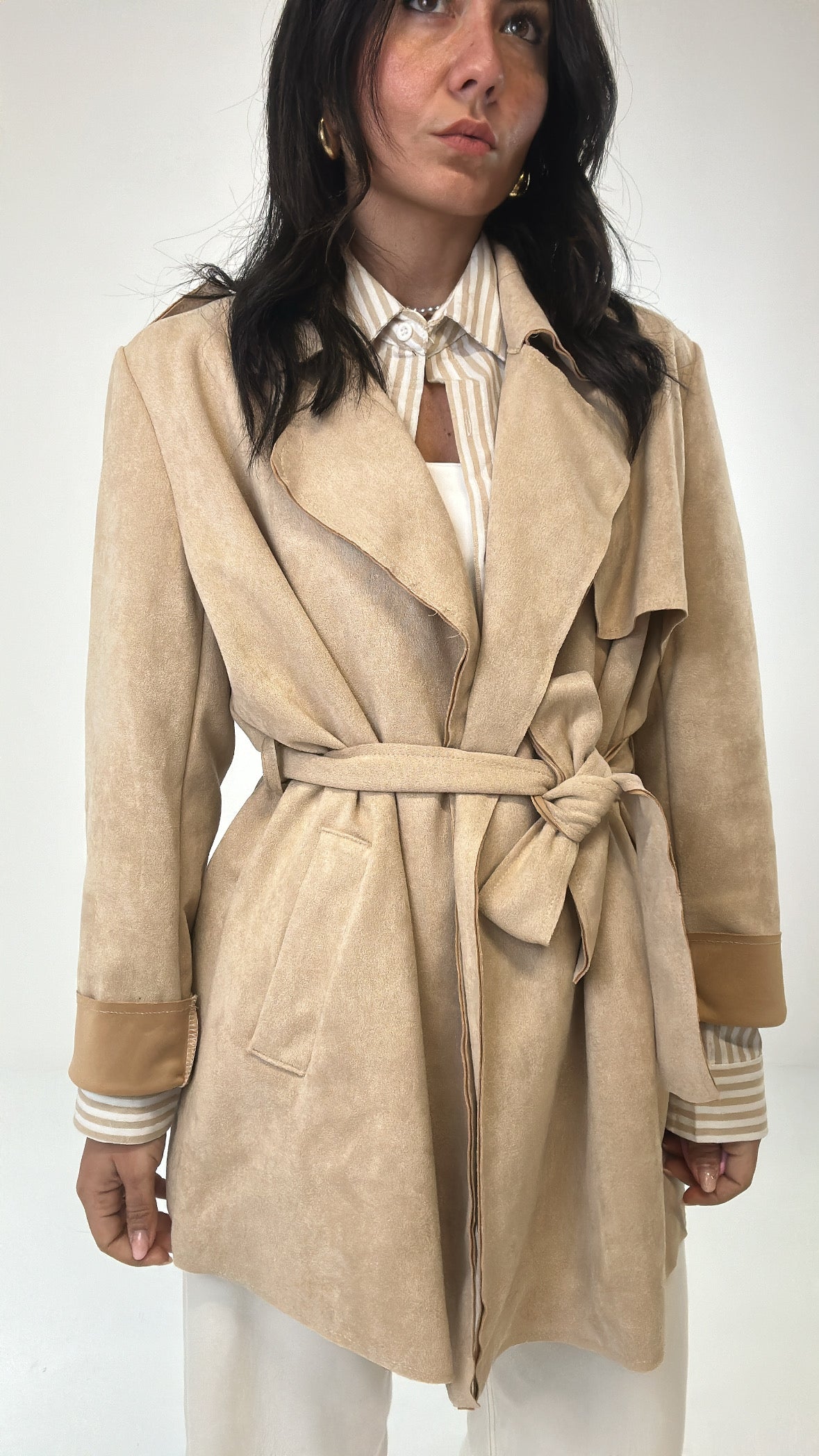 Trench CAMOSCIO CON CINTURA - BEIGE