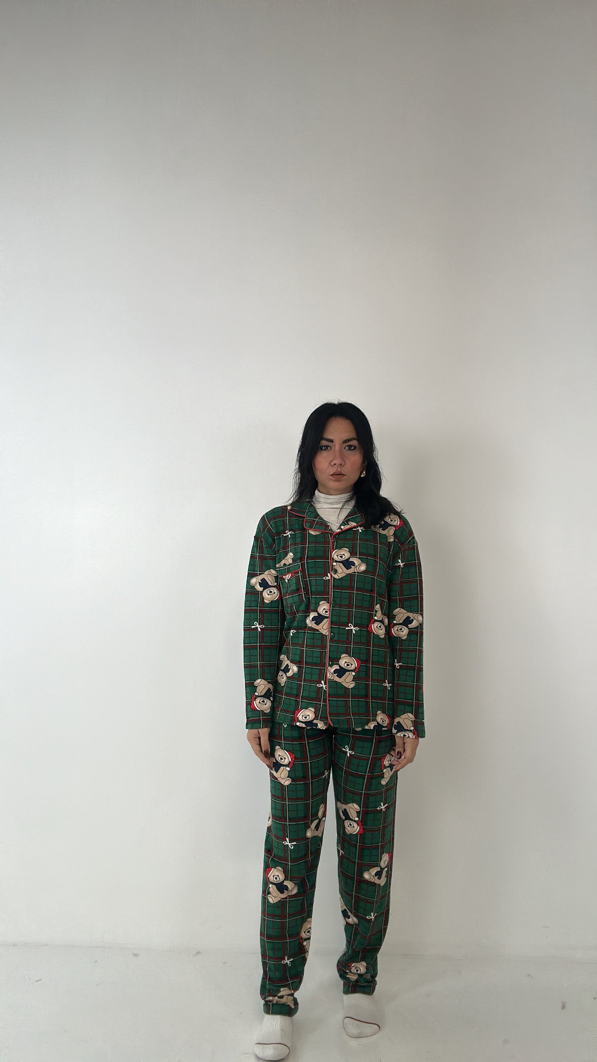 Pigiama UOMO-DONNA SCOZZESE CON ORSETTO - VERDE