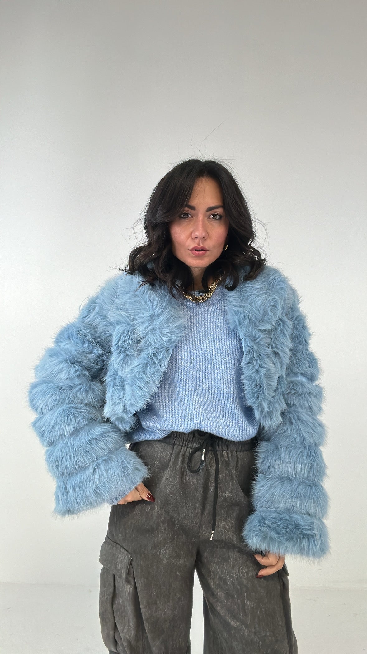 Ecopelliccia CROP TRAPUNTATA - CELESTE