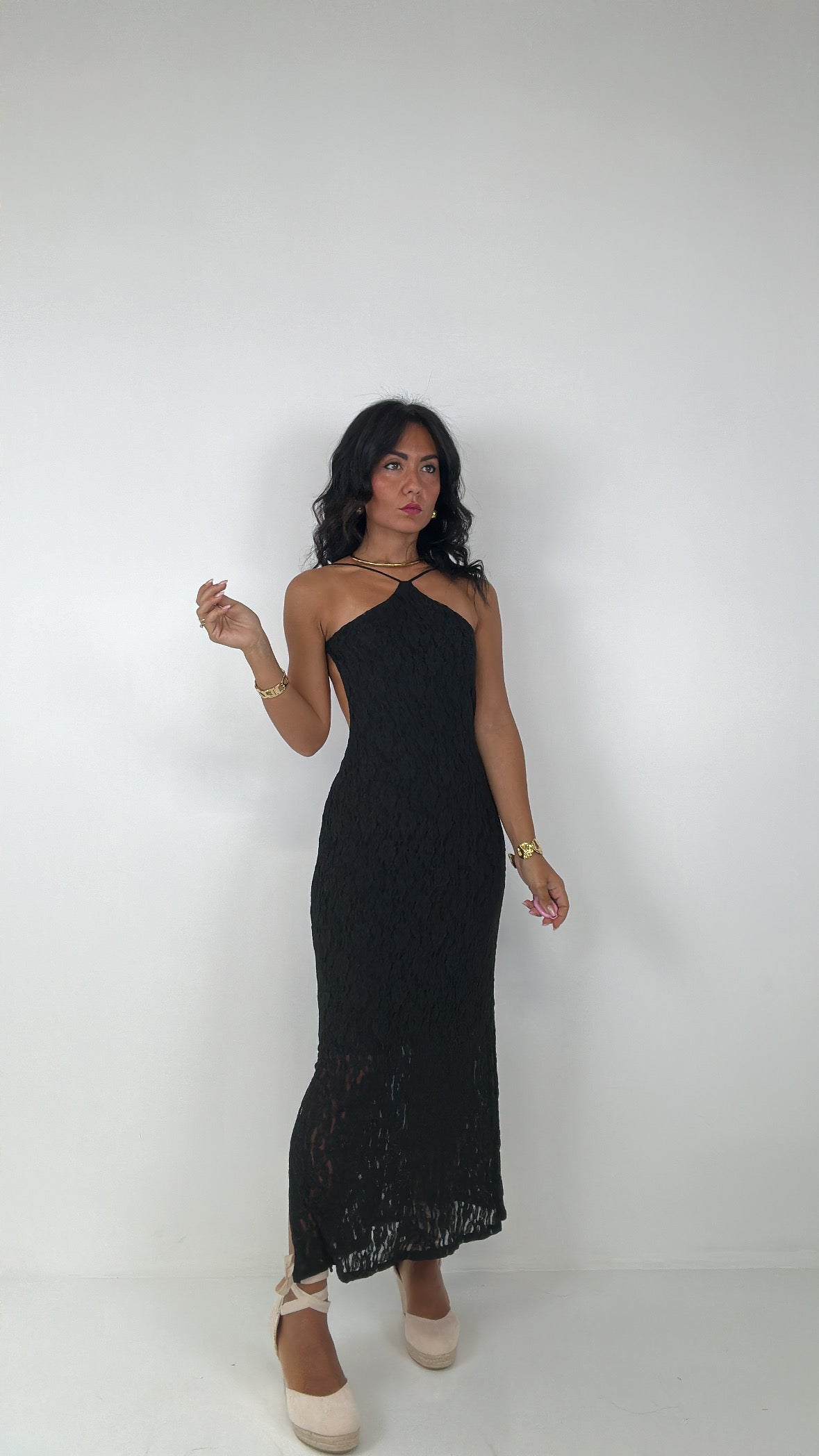 Vestito RICAMO ONDA - NERO