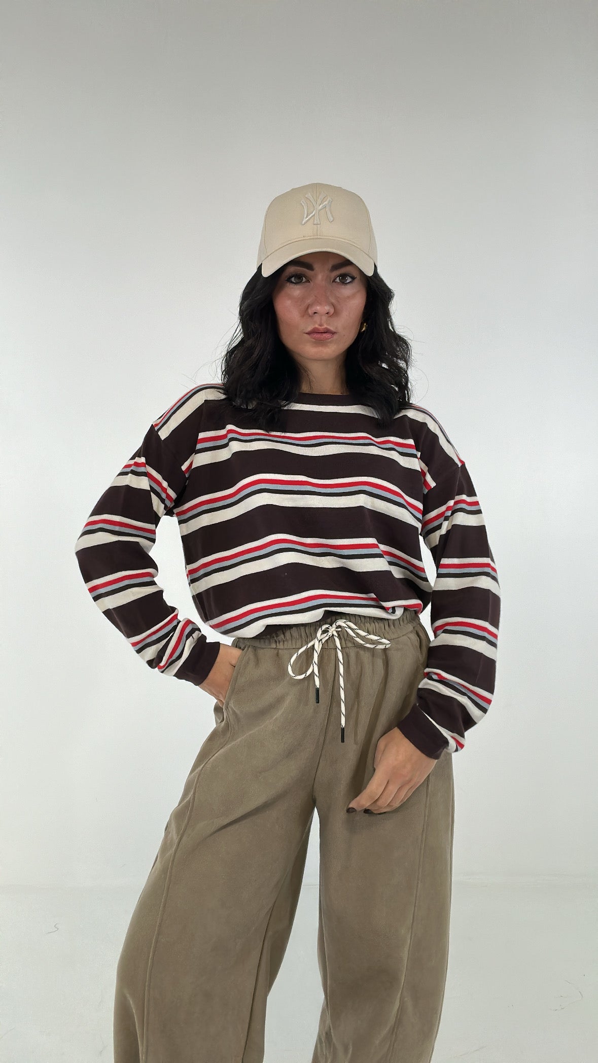 Pull GIROCOLLO RIGHE - MARRONE