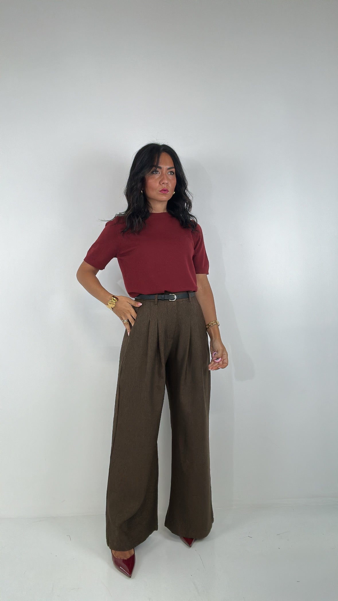 Pantalone PALAZZO PENCE E CINTURA - MARRONE