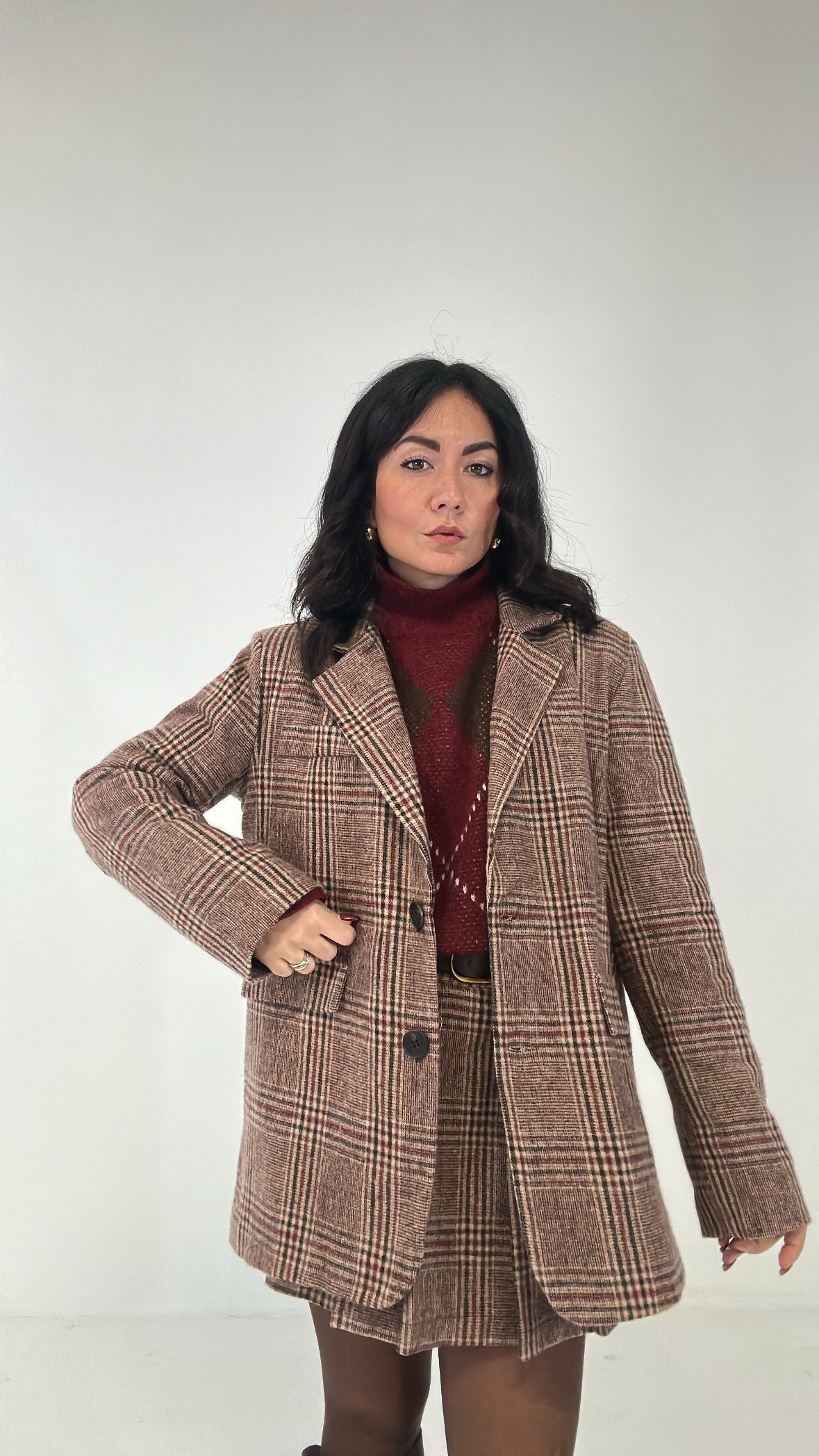 Giacca QUADRONI IN PANNO - BEIGE-BORDEAUX