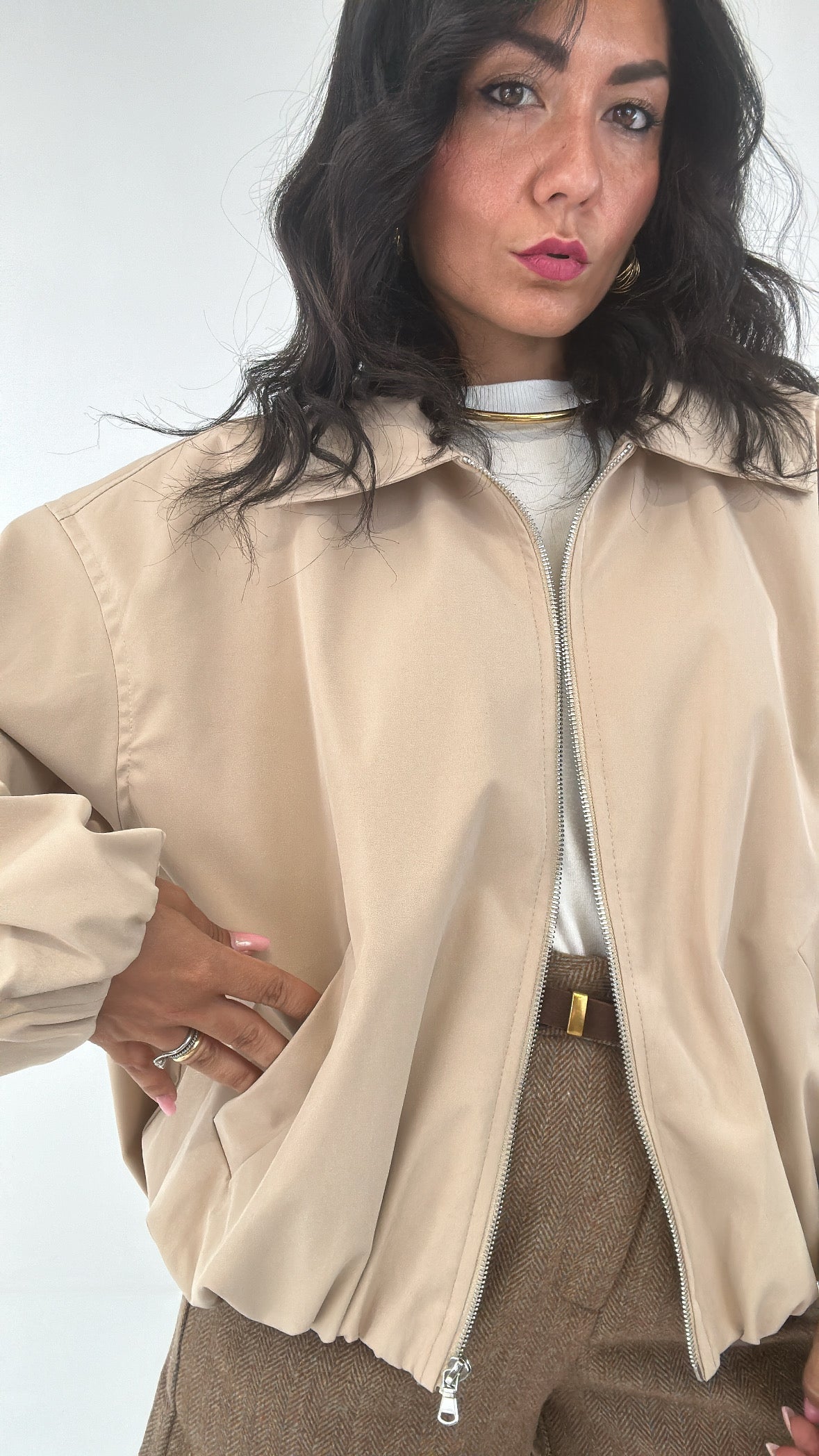 Bomber LUMINA COLLO - BEIGE