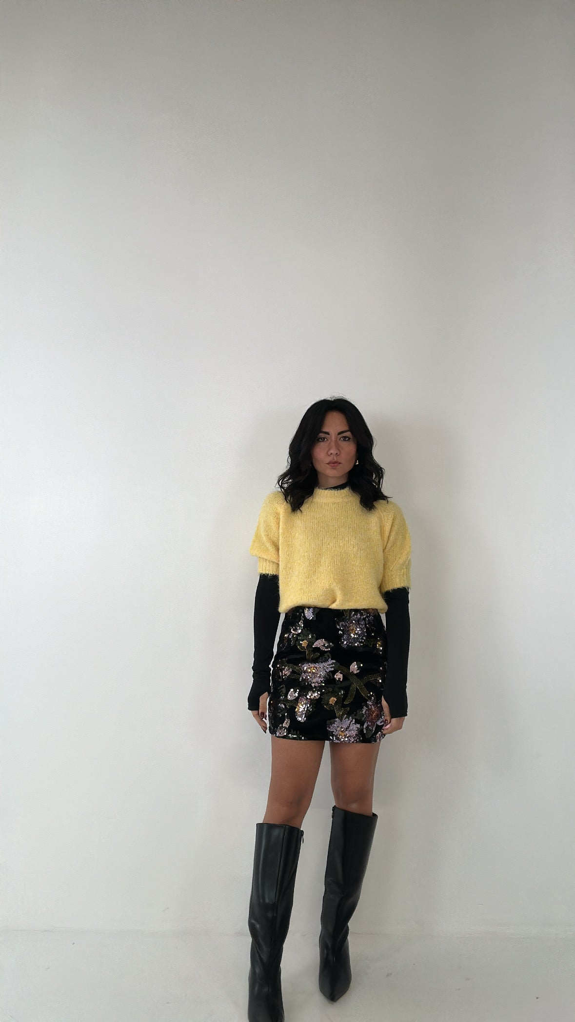 Gonna IN VELLUTO CON PAILLETTES - NERO