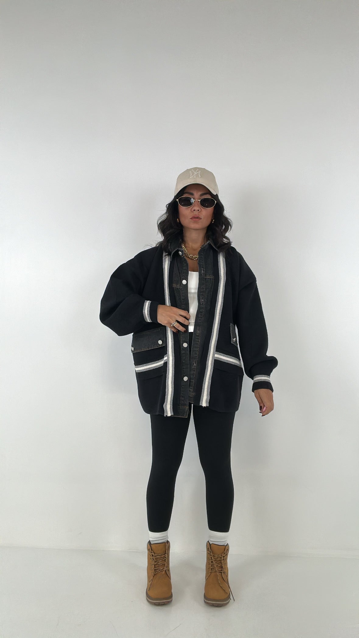 Cardigan CON CAMICIA JEANS - NERO