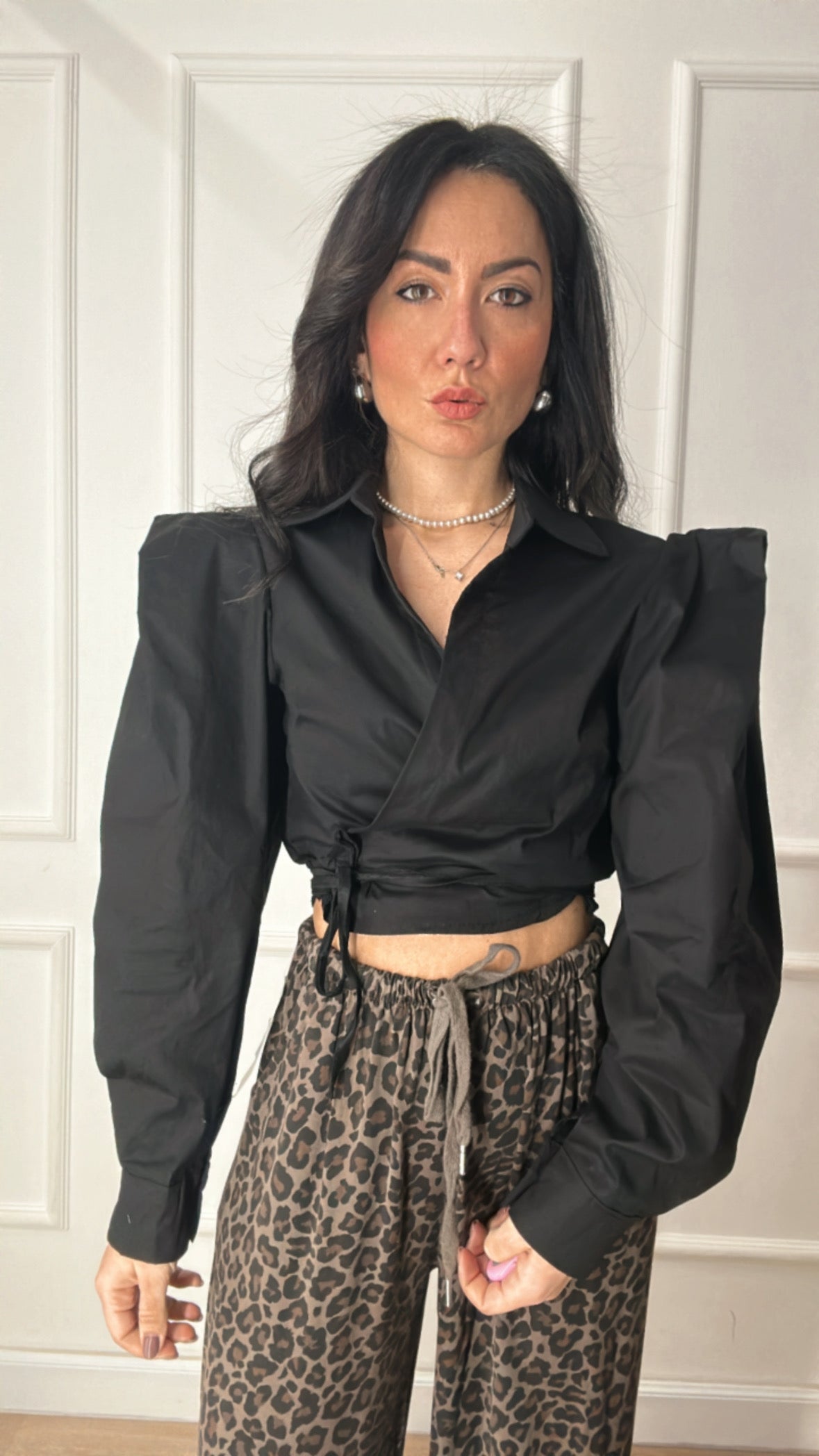 Camicia CROP CINTURINO - NERO