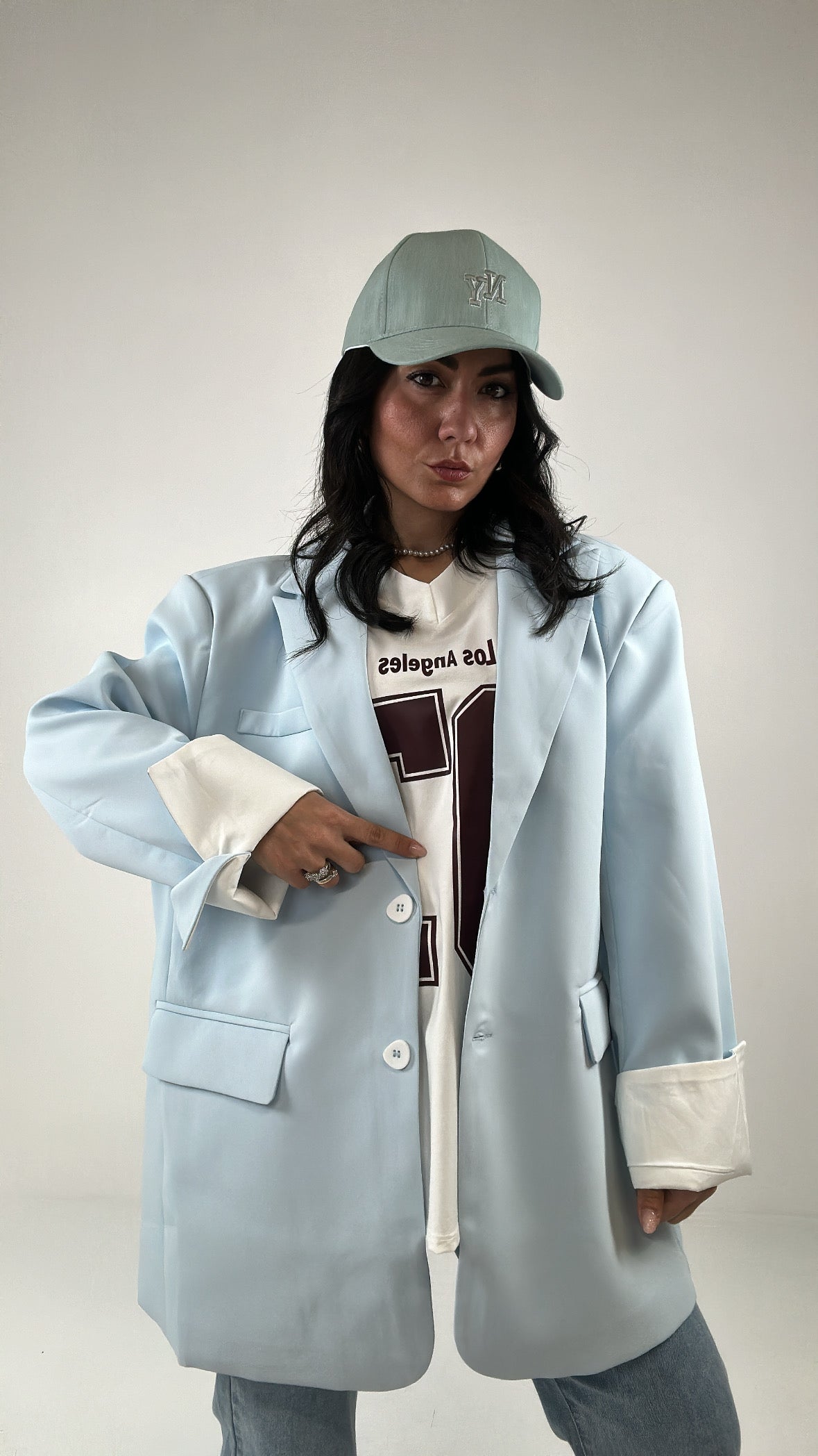 Blazer OVER PIEGA - CELESTE