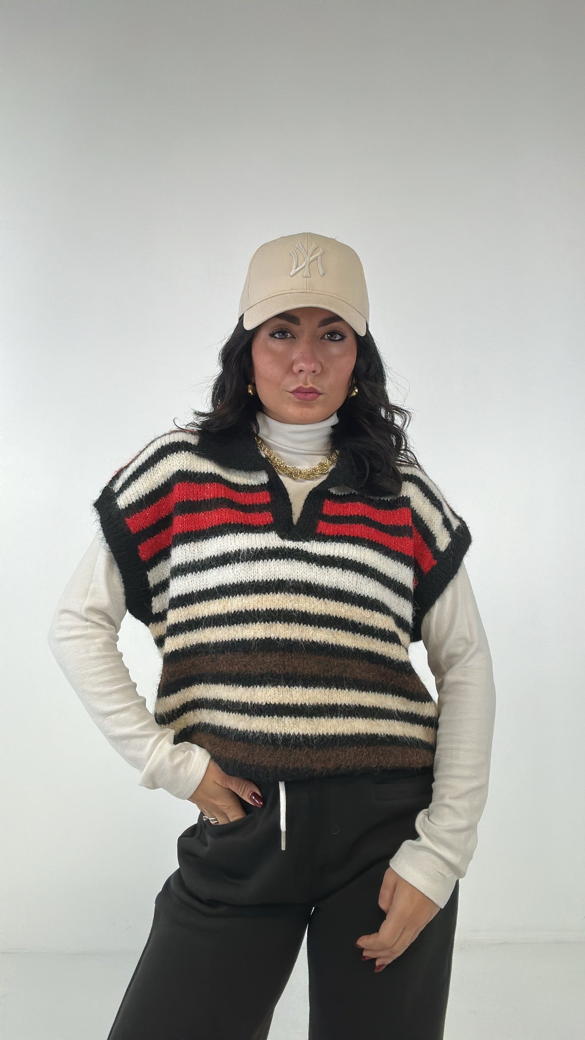 Gilet POLO A RIGHE - ROSSO