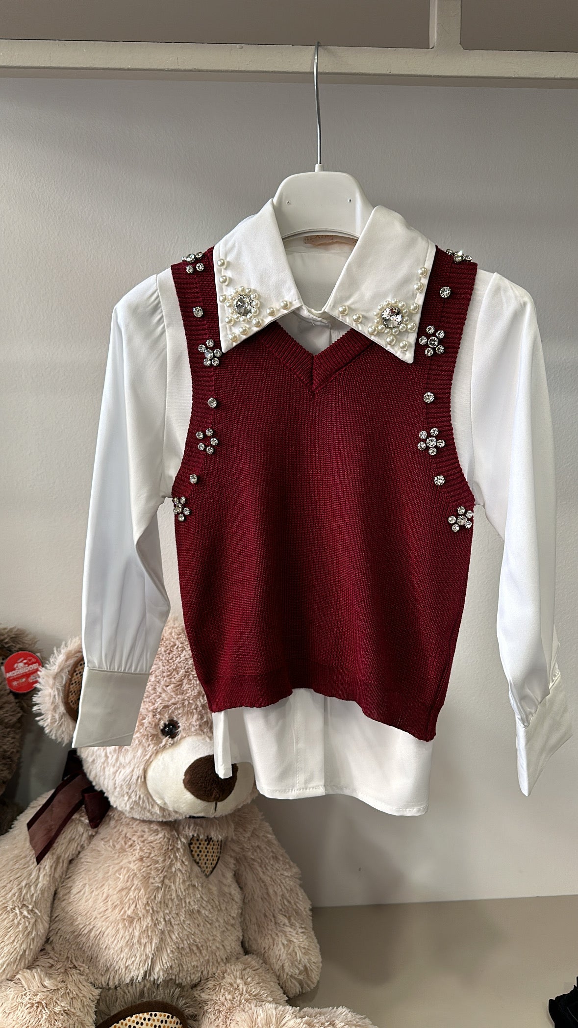 Camicia CON GILET 4-14A - BORDEAUX