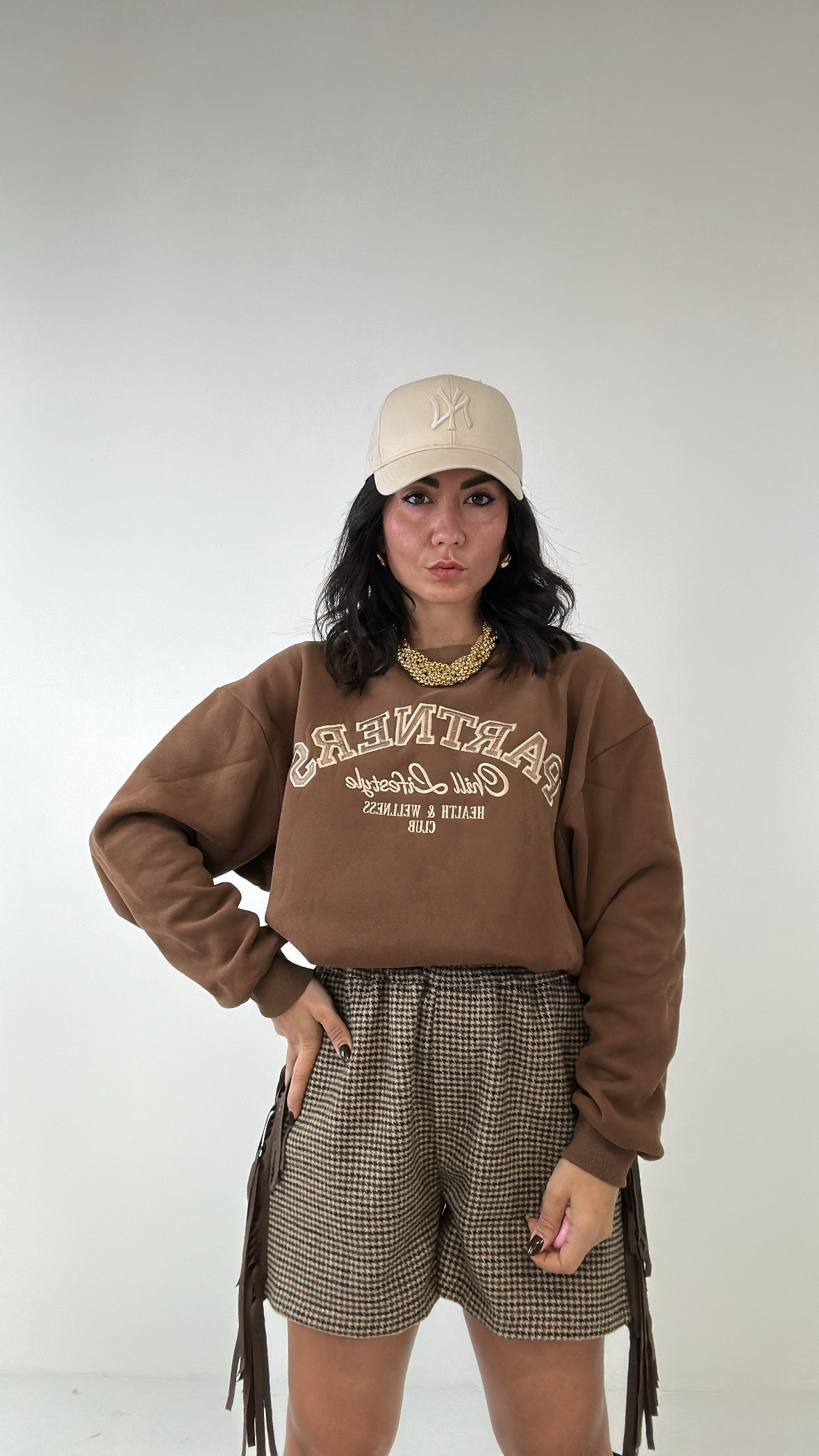 Shorts QUADRI E FRANGE - MARRONE