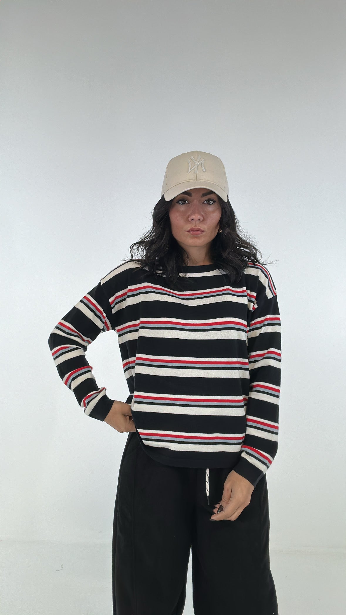 Pull GIROCOLLO RIGHE - NERO
