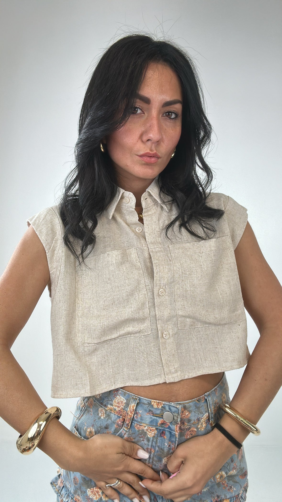 Camicia CROP GIRO - BEIGE