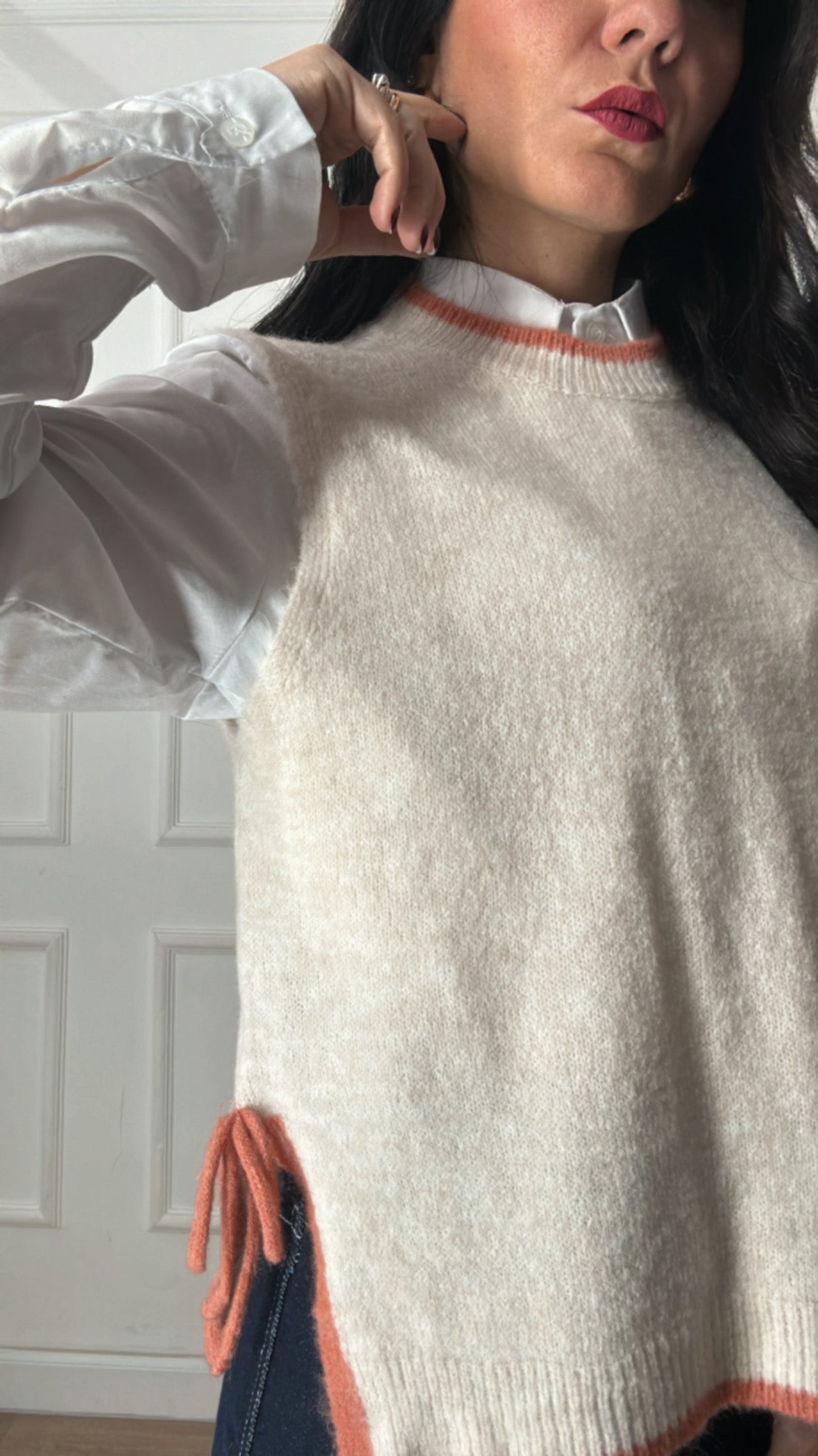 Gilet BICOLOR FIOCCHETTO - PANNA