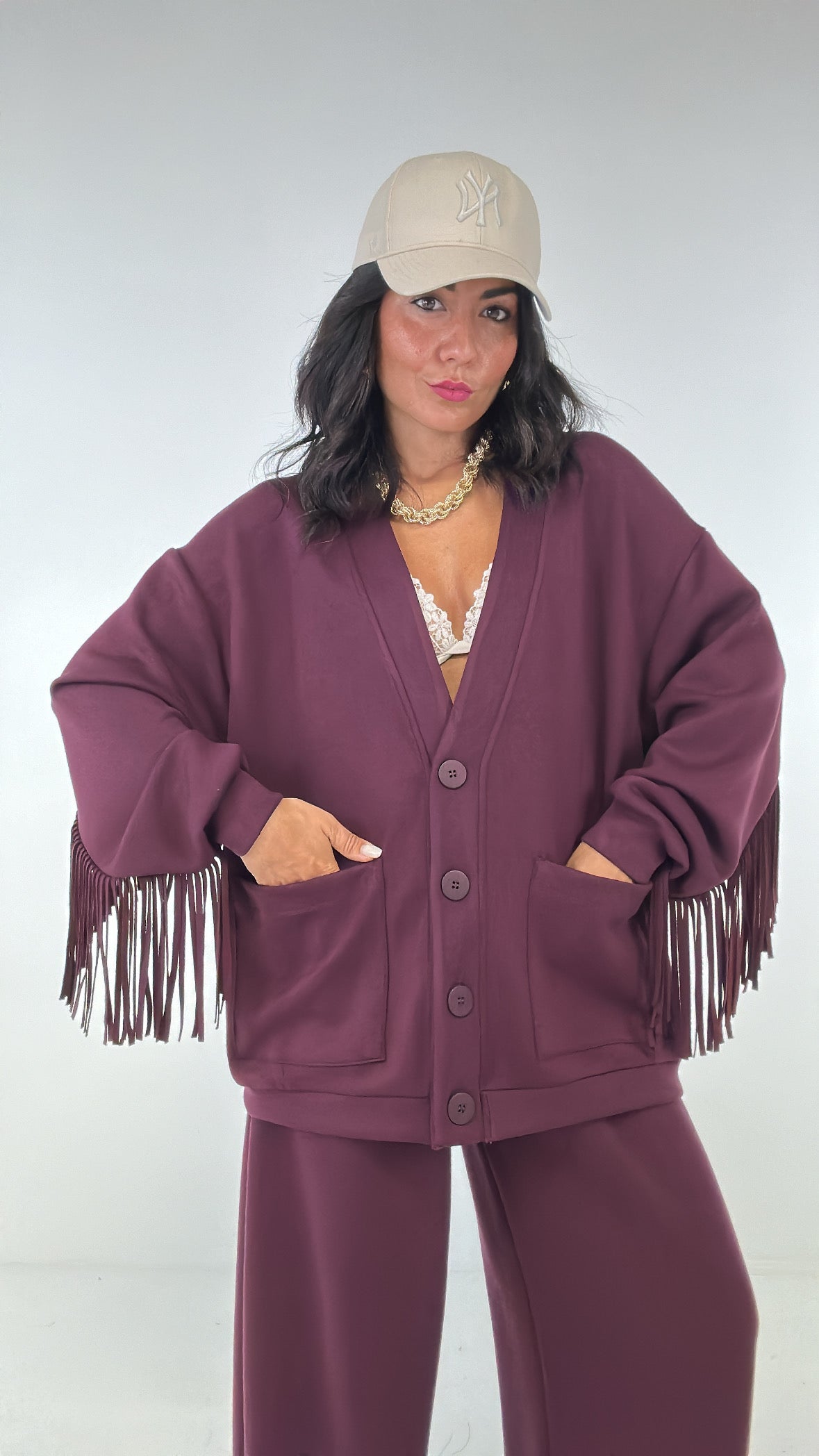 Cardigan FELPA LUMINA FRANGE - BORDEAUX