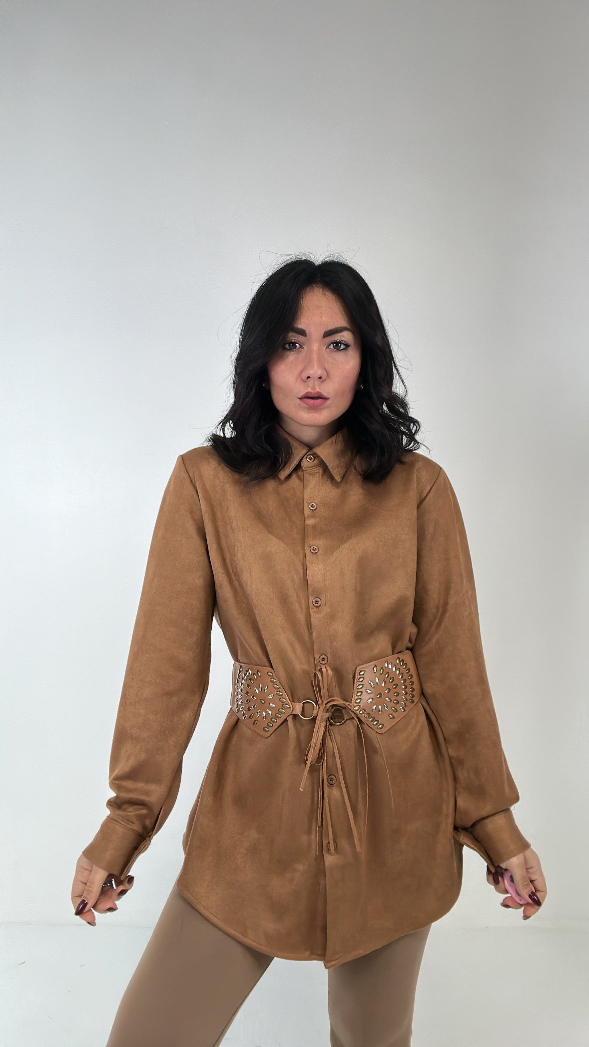 Camicia IN CAMOSCIO CON CINTURA - CAMMELLO