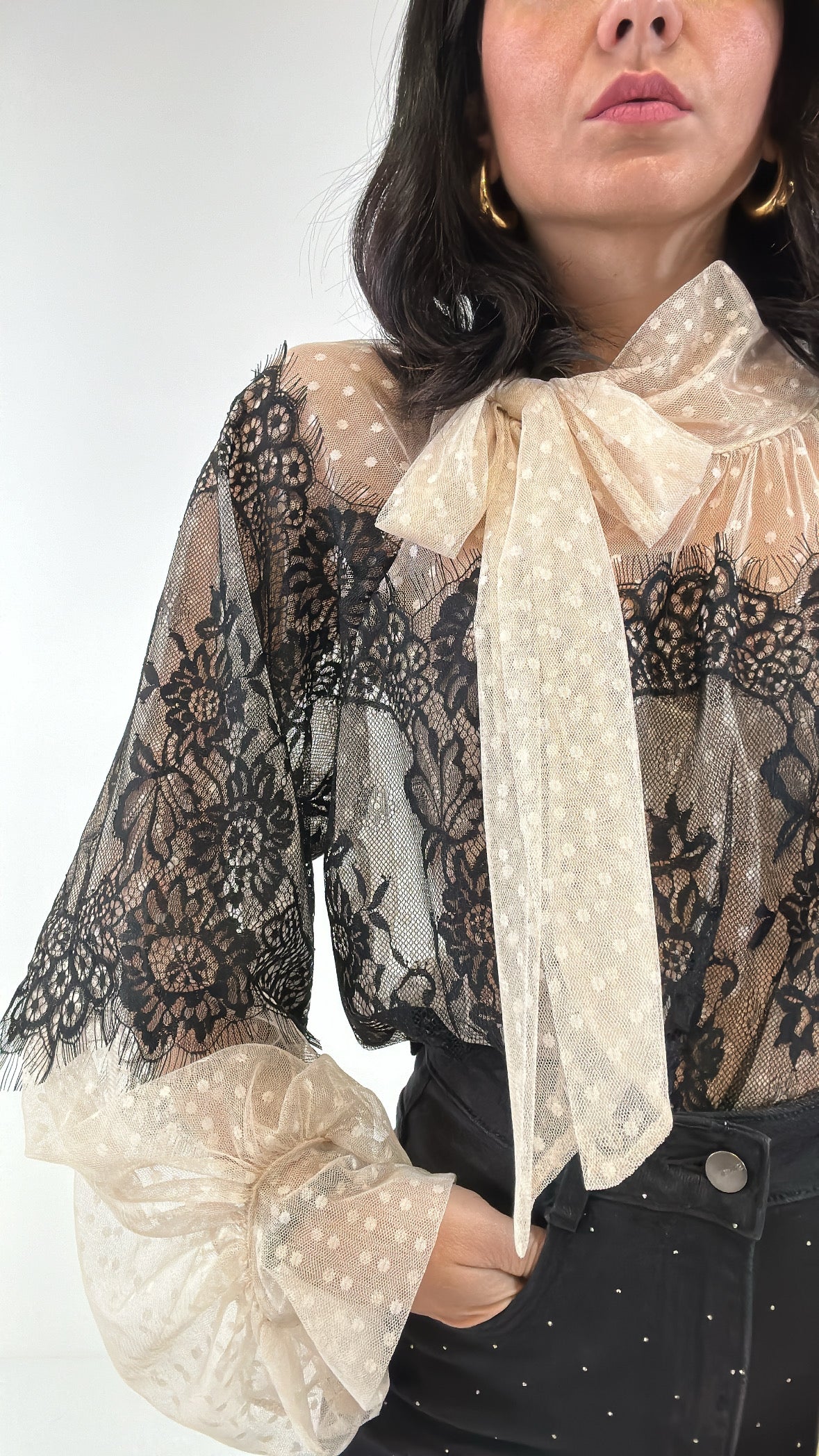 Camicia IN PIZZO BICOLOR - PANNA