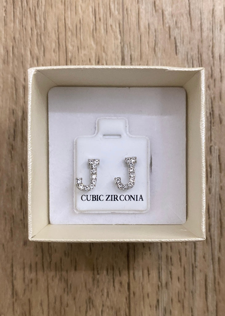 SILVER LETTER EARRING - J