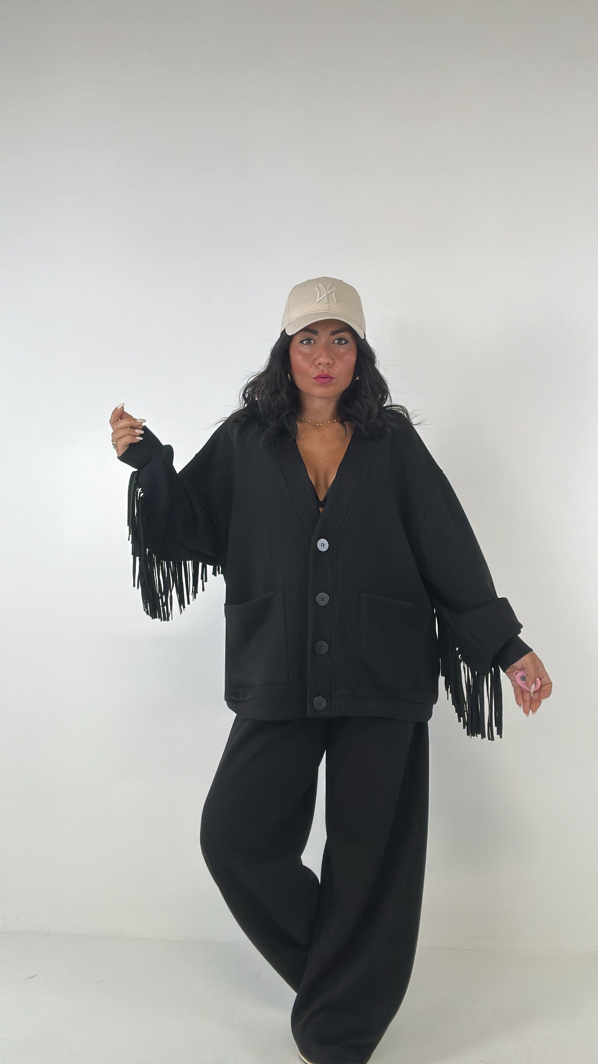 Cardigan FELPA LUMINA FRANGE - NEERO