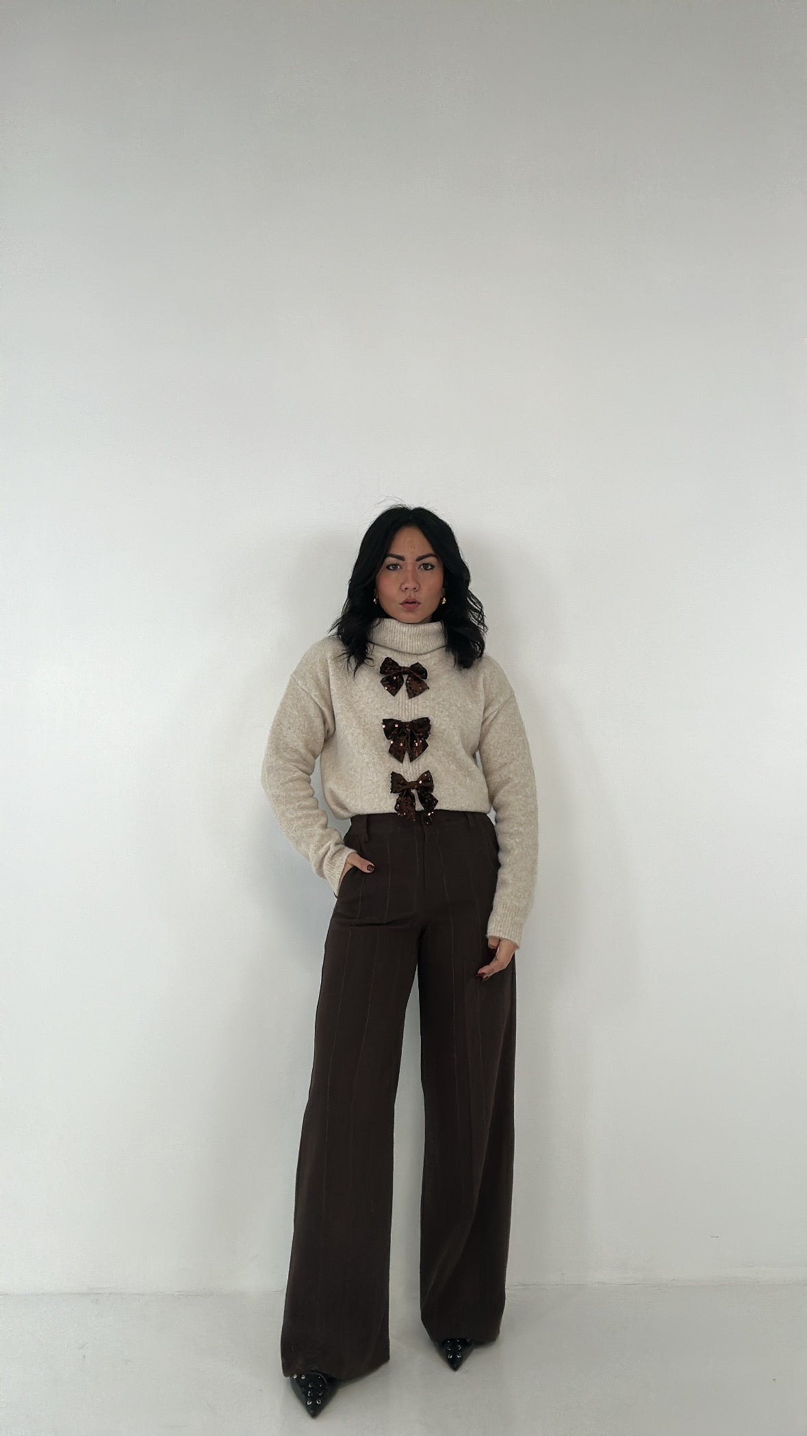 Pantalone GESSATO IN PANNO - MARRONE