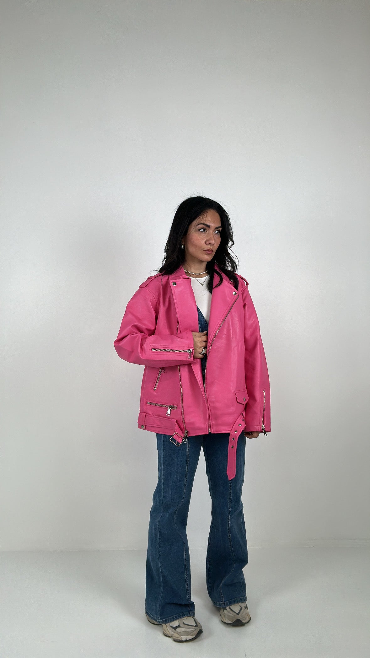 Chiodo ECOPELLE OVER CINTURA - ROSA BARBIE