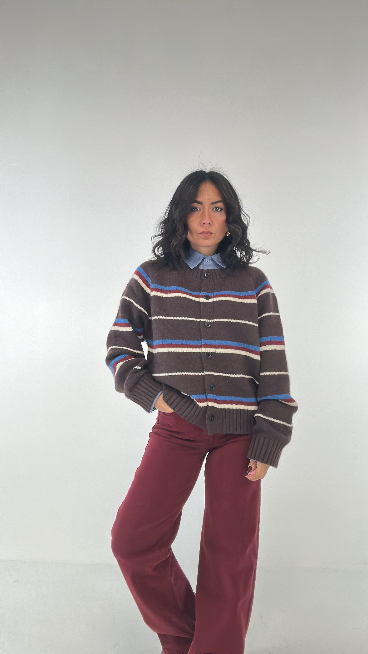 Cardigan RIGHE SOTTILI - MARRONE