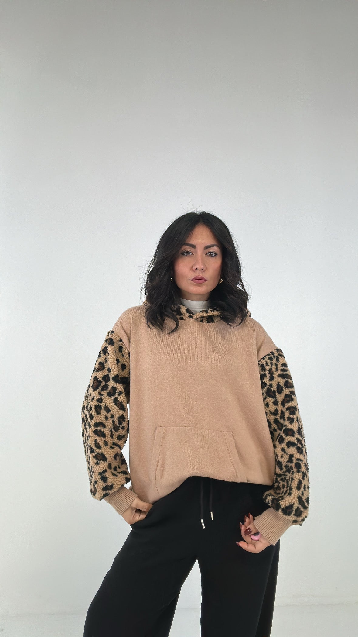 Pull CAPPUCCIO MACULATO TEDDY - CAMMELLO