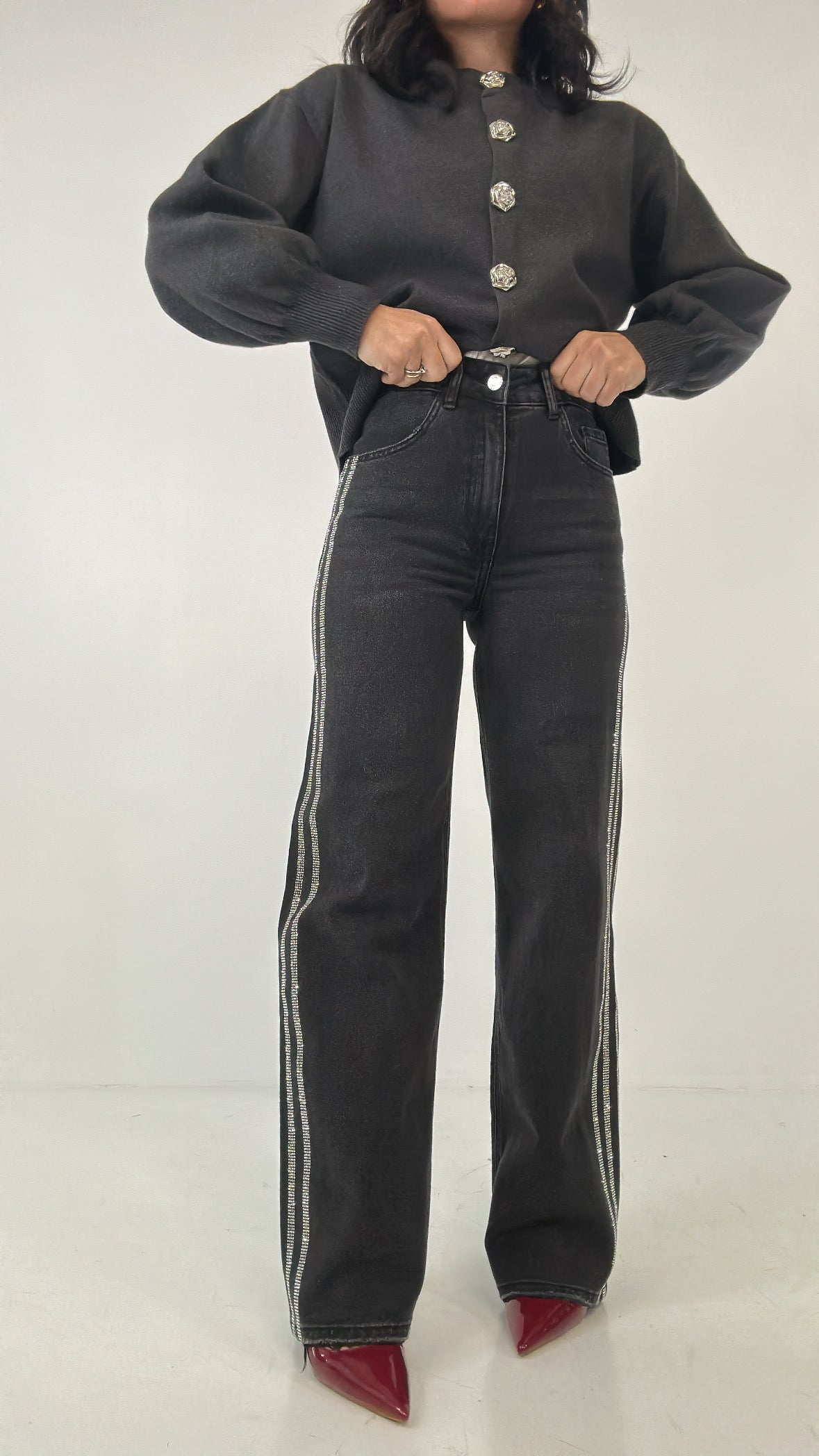 Jeans. CON RIGA STRASS - NERO