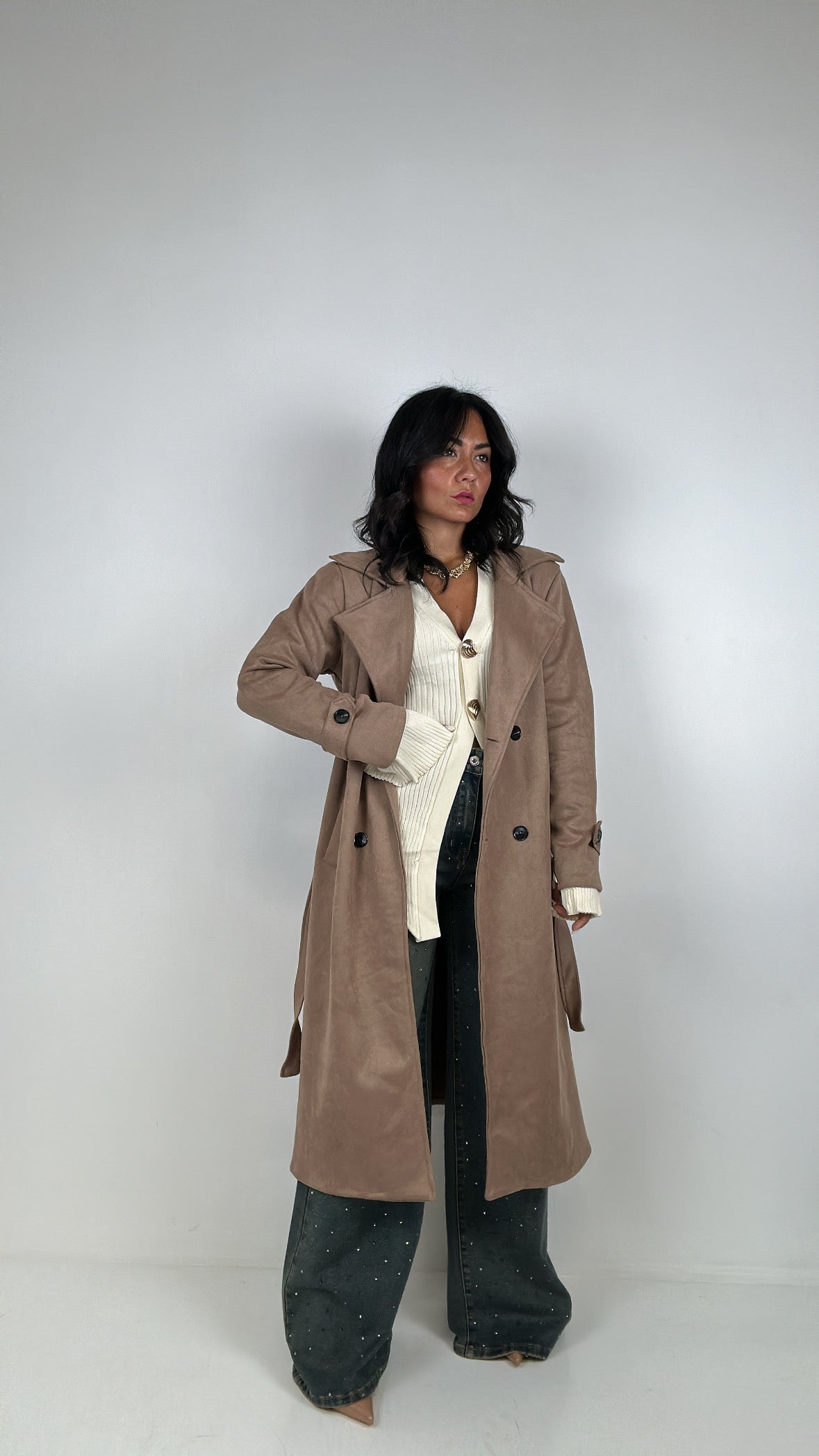 Trench LUNGO IN CAMOSCIO - BEIGE