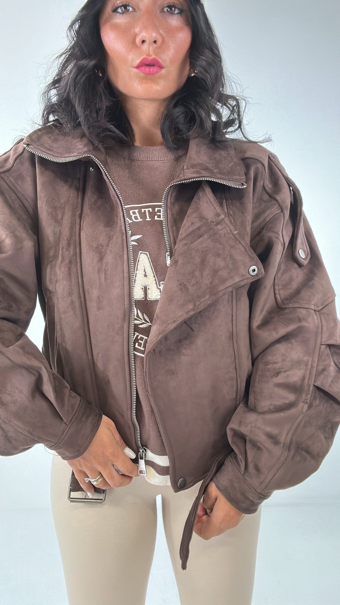 Chiodo BOMBER CAMOSCIO - MARRONE
