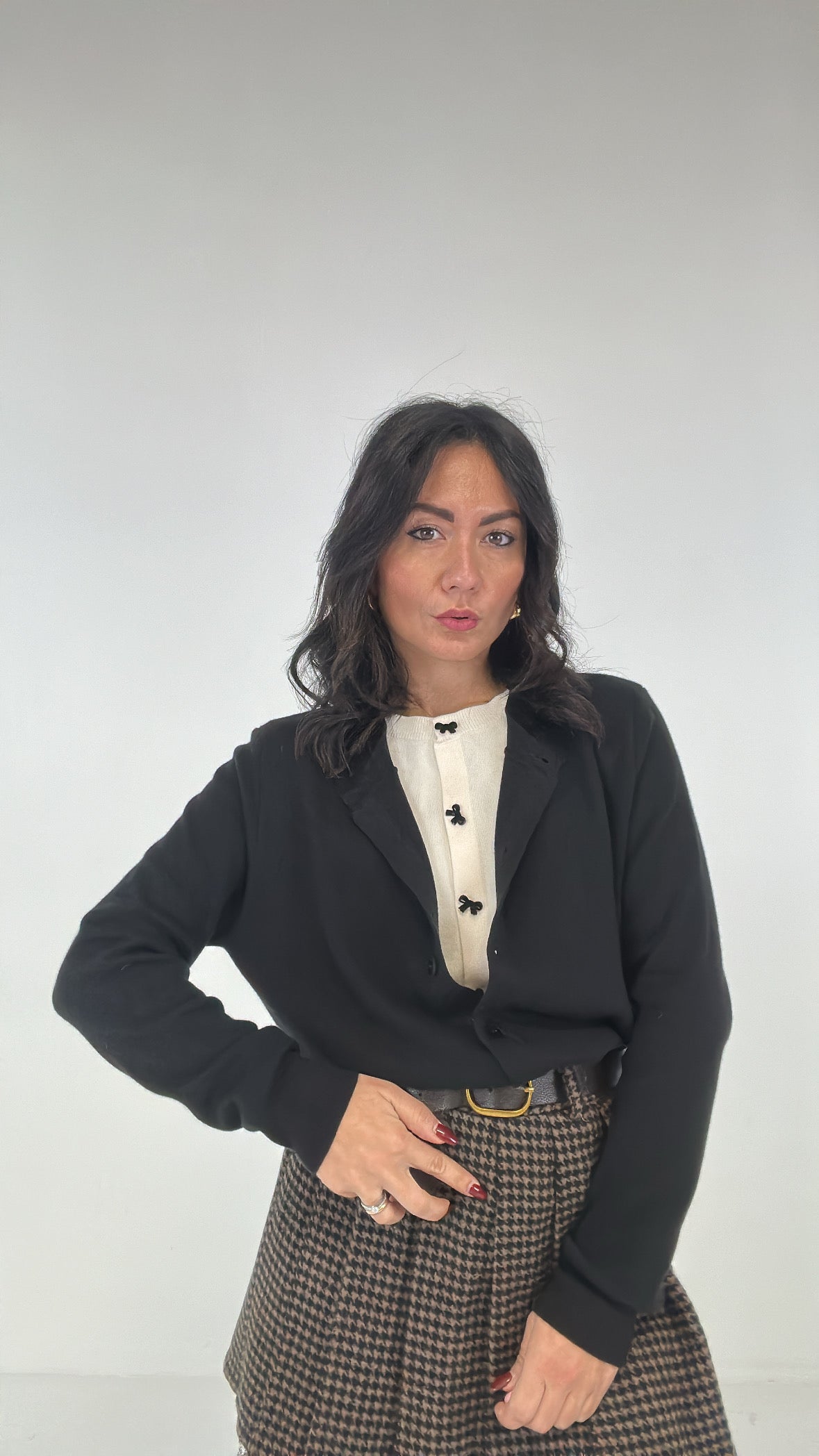 Cardigan DOPPIO BOTTONE FIOCCHETTO - NERO