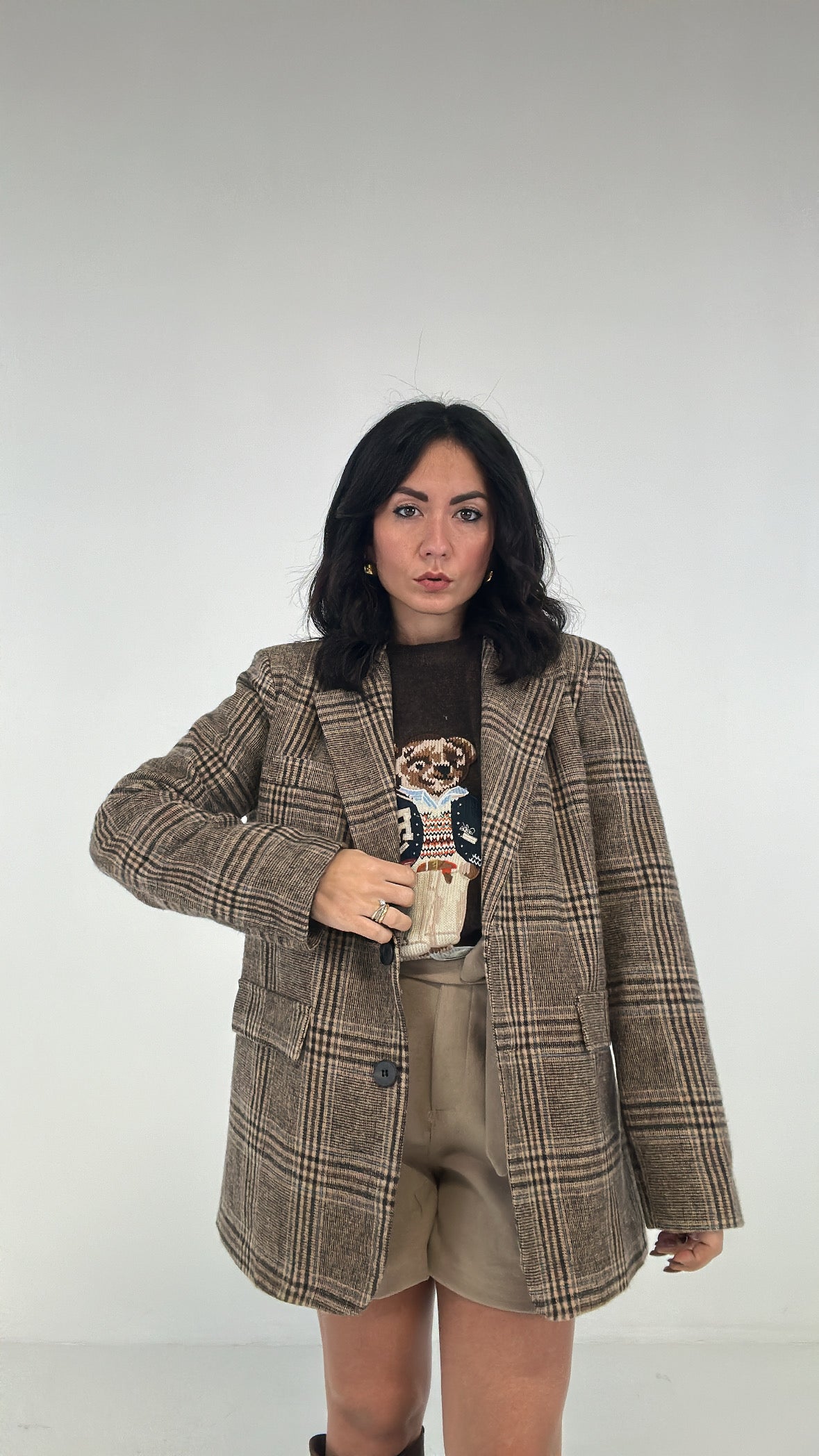 Giacca QUADRONI IN PANNO - BEIGE-CELESTE