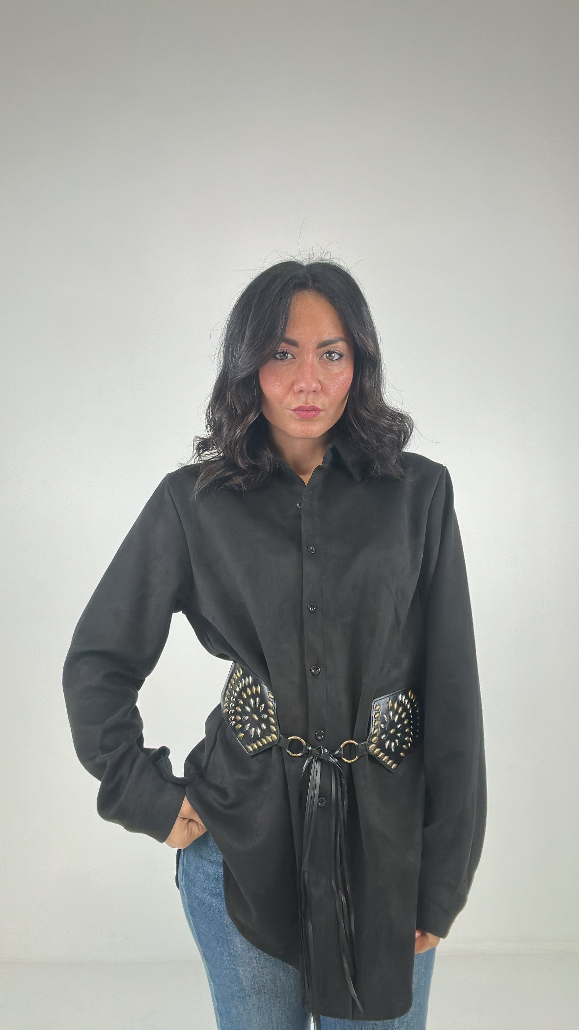 Camicia IN CAMOSCIO CON CINTURA - NERO