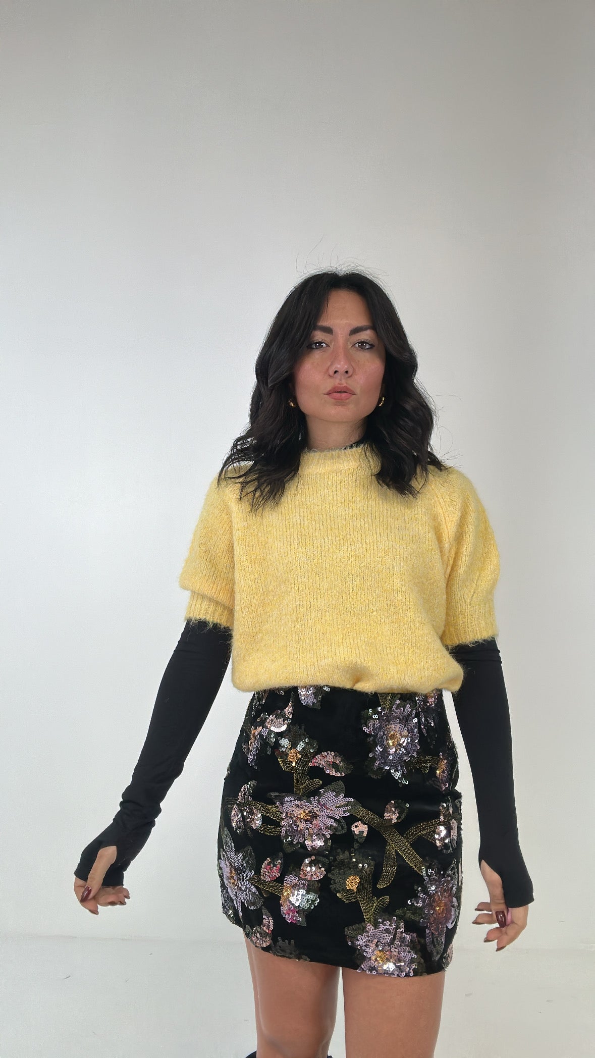 Gonna IN VELLUTO CON PAILLETTES - NERO