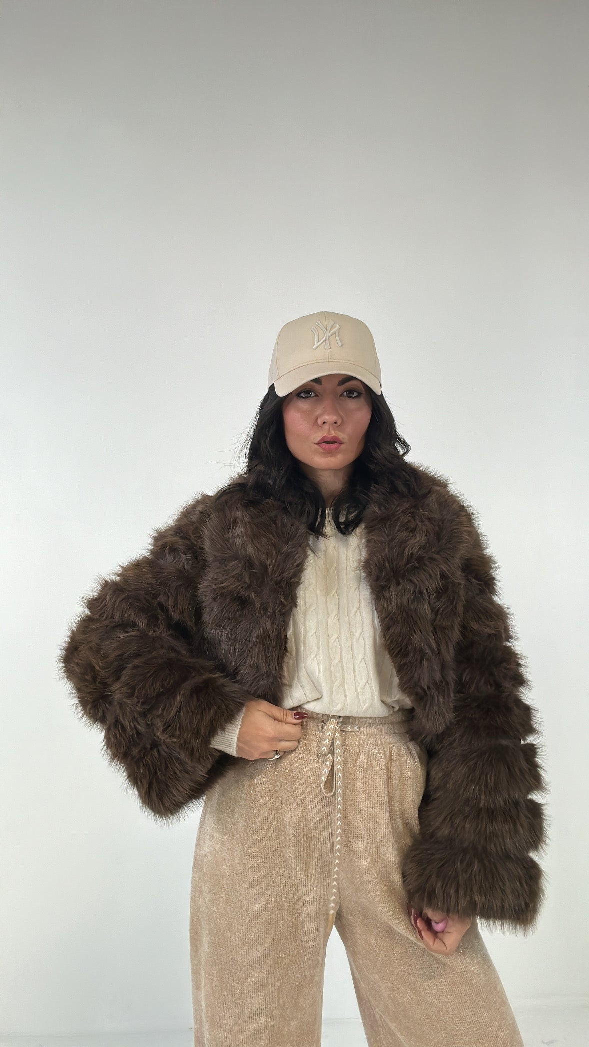 Ecopelliccia CROP TRAPUNTATA - MARRONE