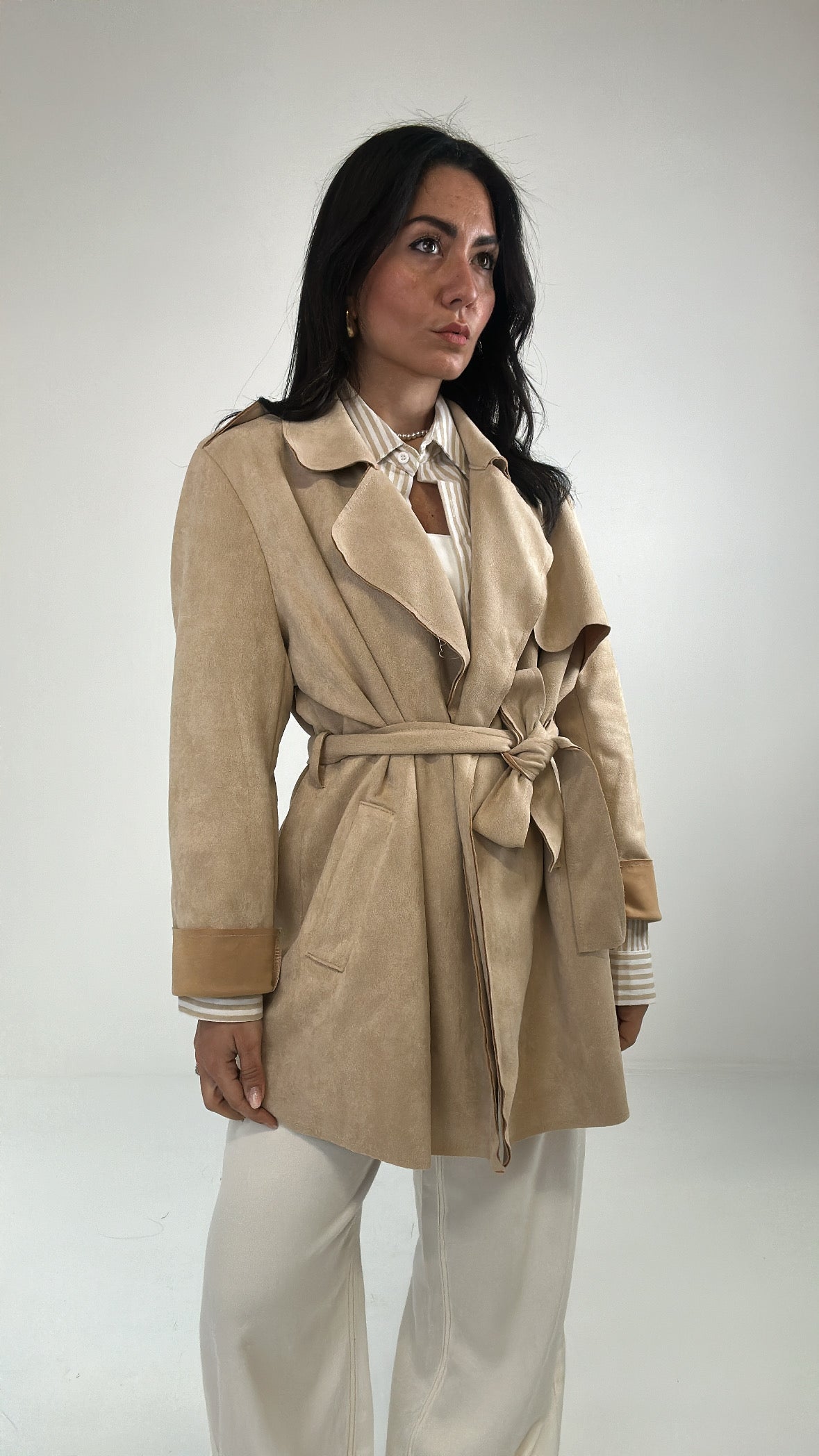 Trench CAMOSCIO CON CINTURA - BEIGE