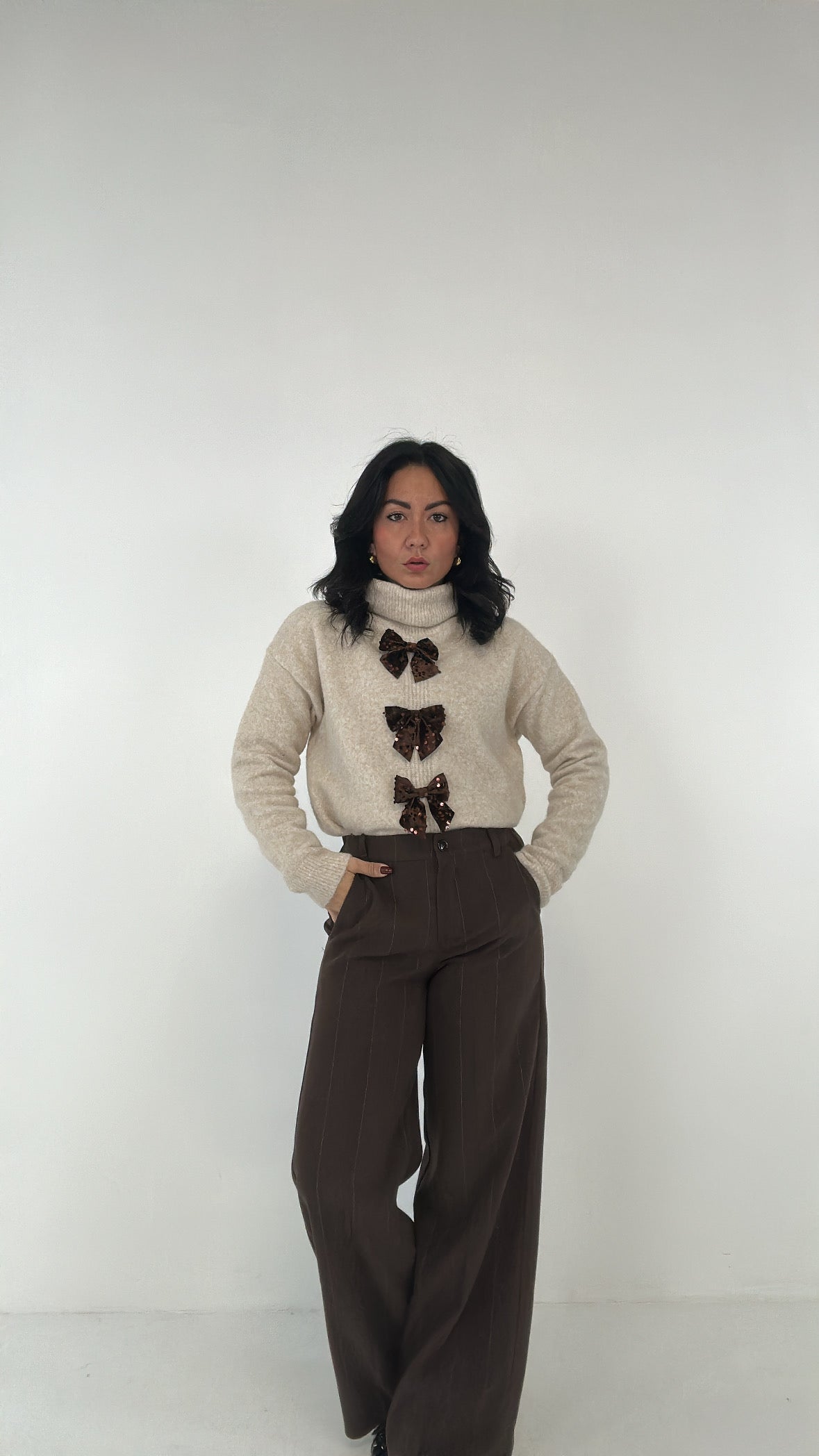 Pantalone GESSATO IN PANNO - MARRONE