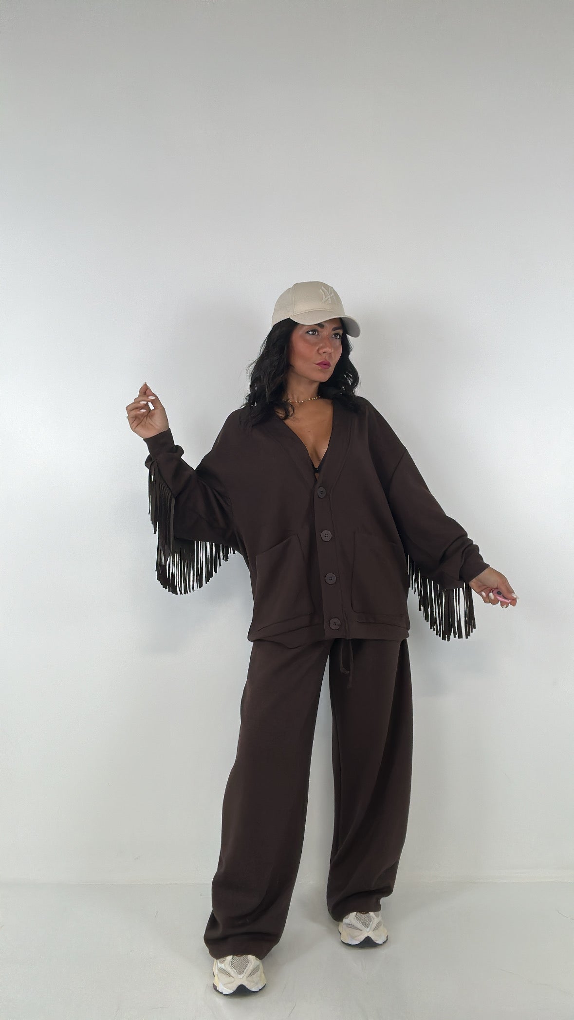 Cardigan FELPA LUMINA FRANGE - MARRONE