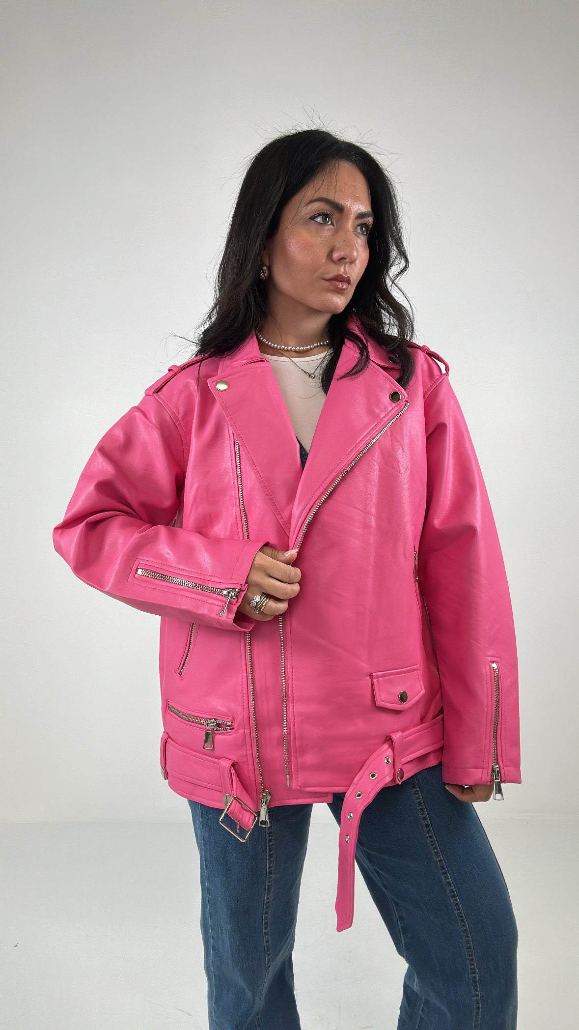 Chiodo ECOPELLE OVER CINTURA - ROSA BARBIE