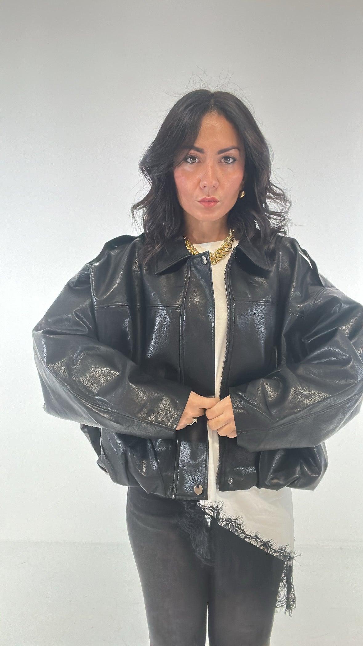 Bomber ECOPELLE COLLETTO - NERO