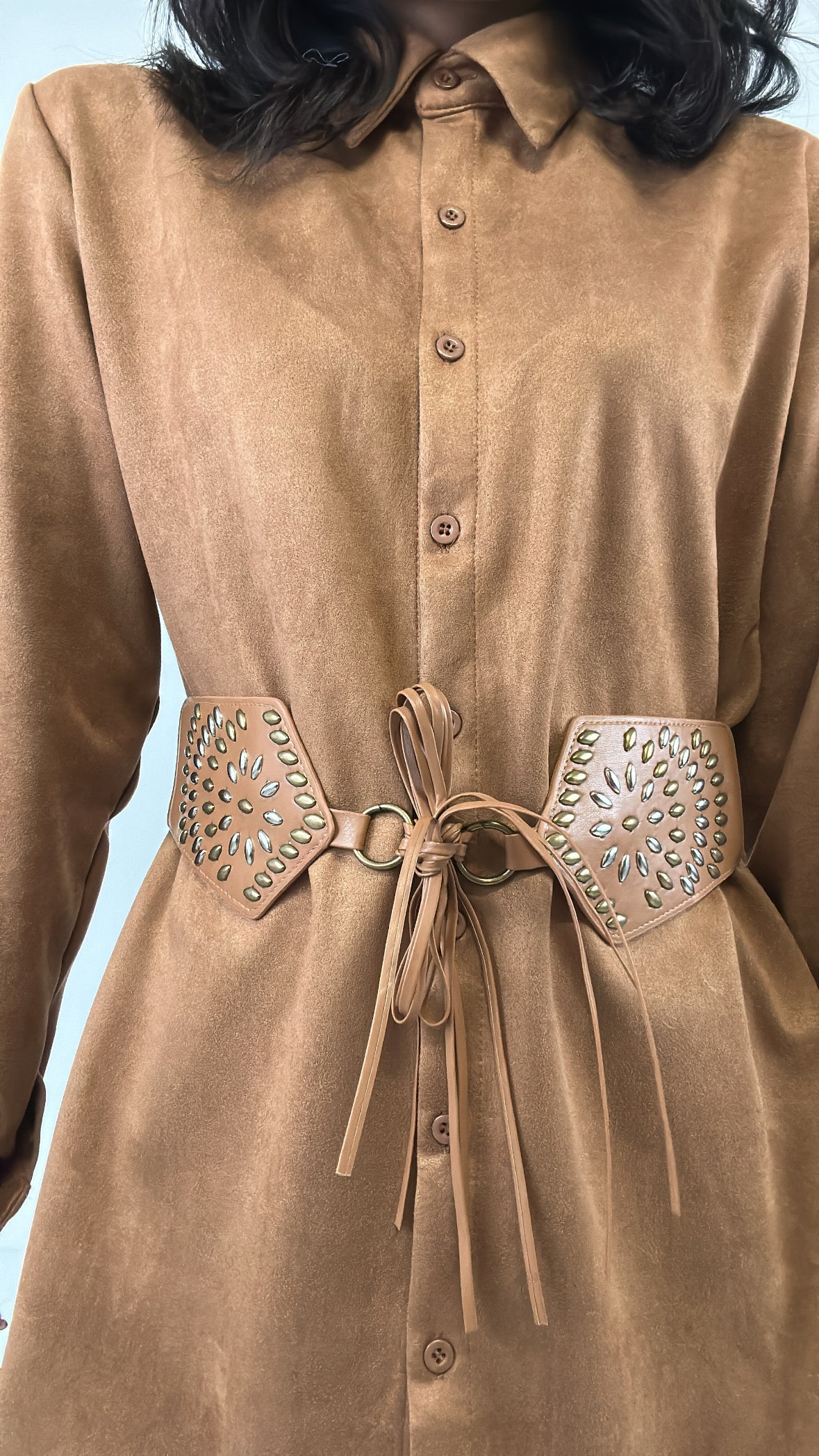 Camicia IN CAMOSCIO CON CINTURA - CAMMELLO