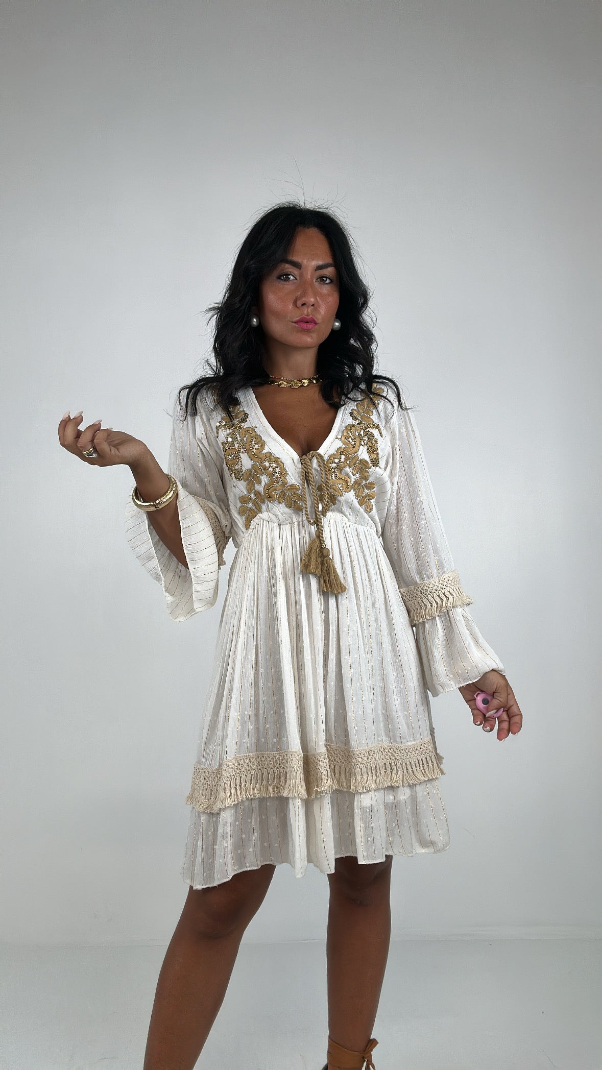 Vestitino FOGLIA D'ORO - BIANCO