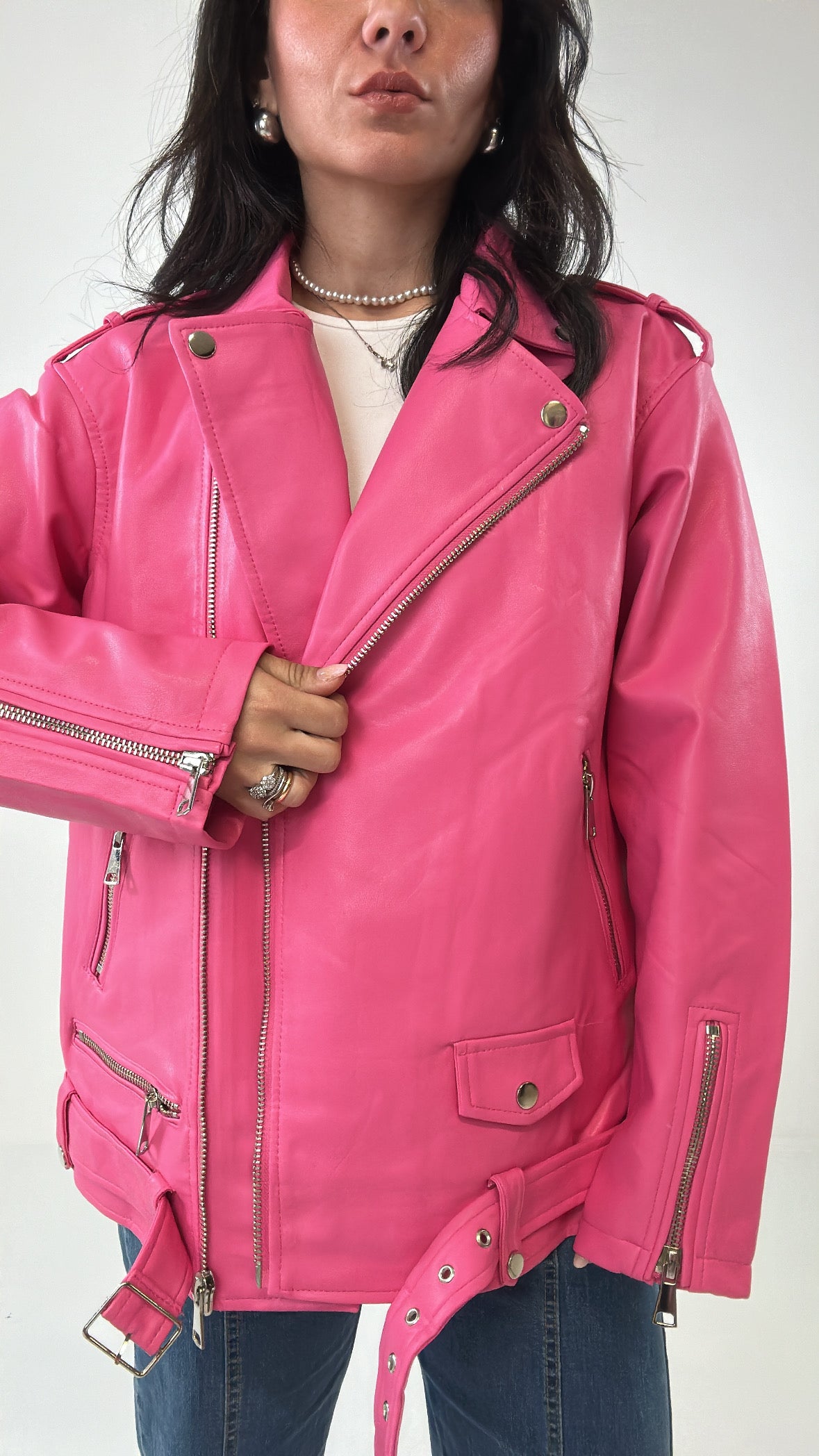 Chiodo ECOPELLE OVER CINTURA - ROSA BARBIE