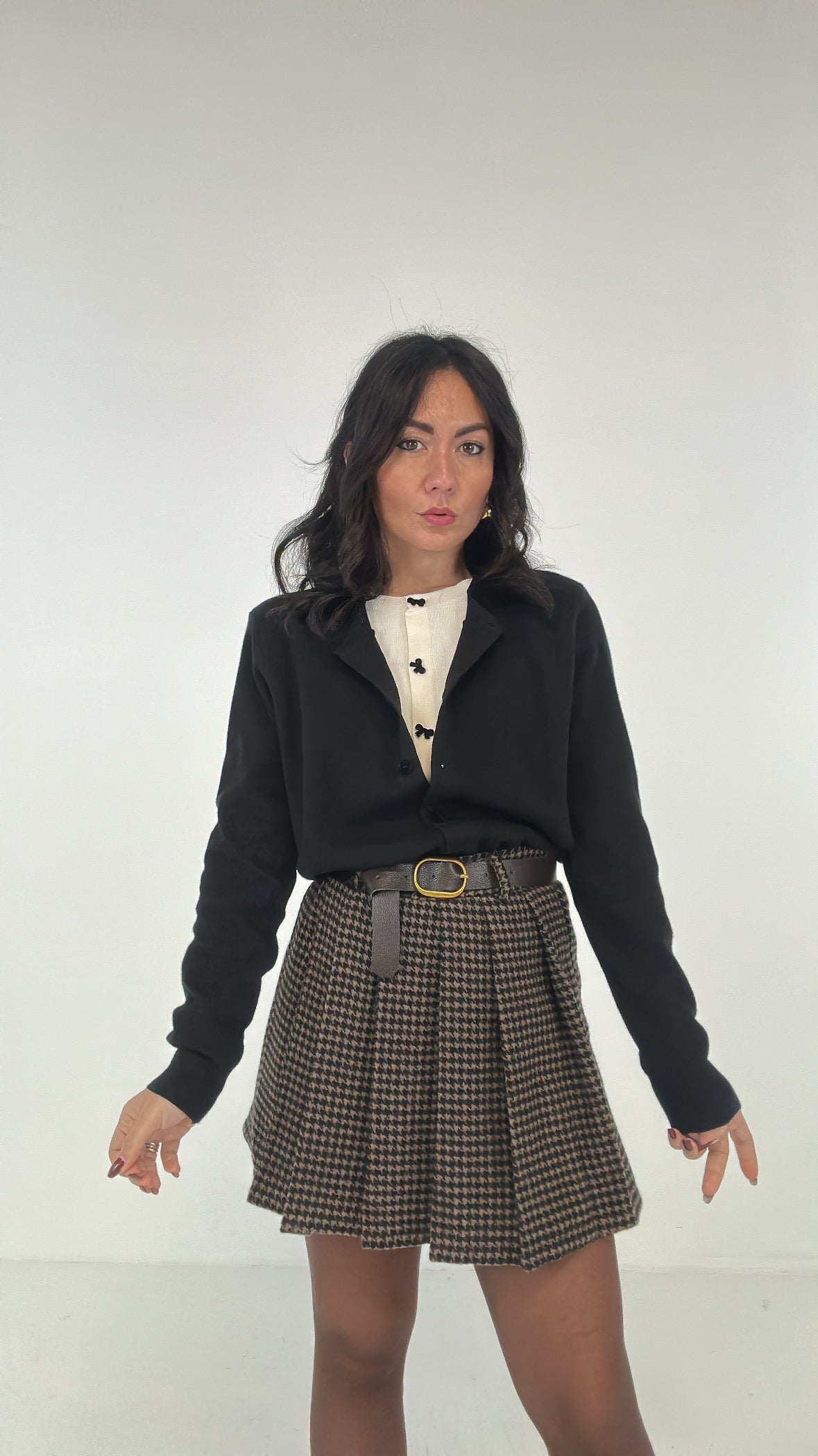 Pantagonna QUADRI IN PANNO CON CINTURA - CAMMELLO