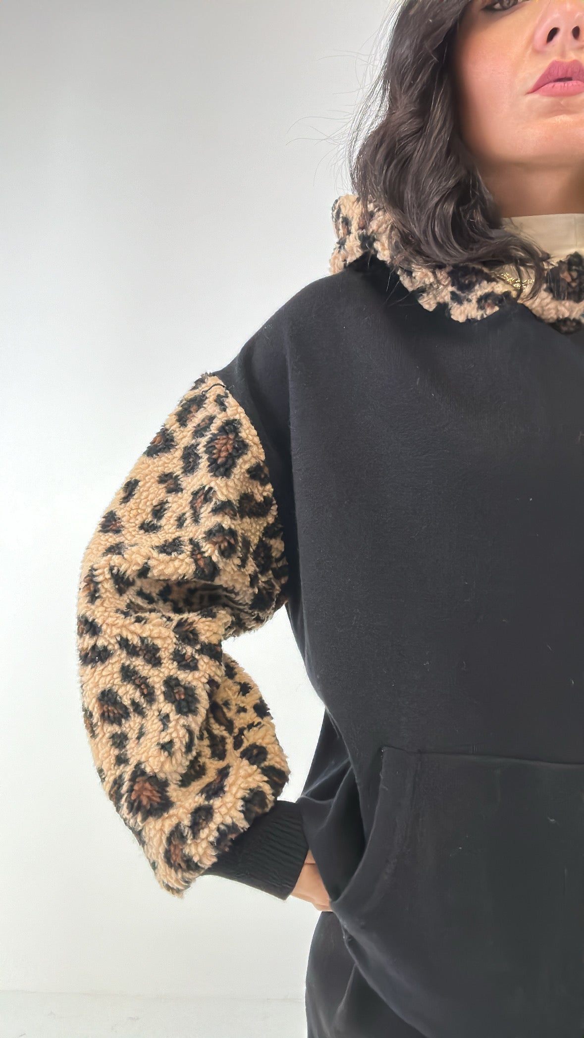 Pull CAPPUCCIO MACULATO TEDDY - NERO