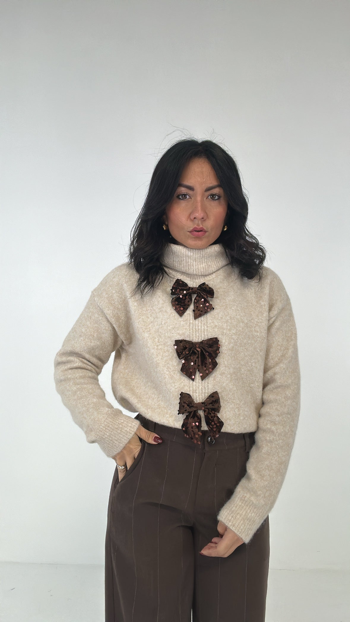 Pull FIOCCHETTI IN PAILLETTES - BEIGE