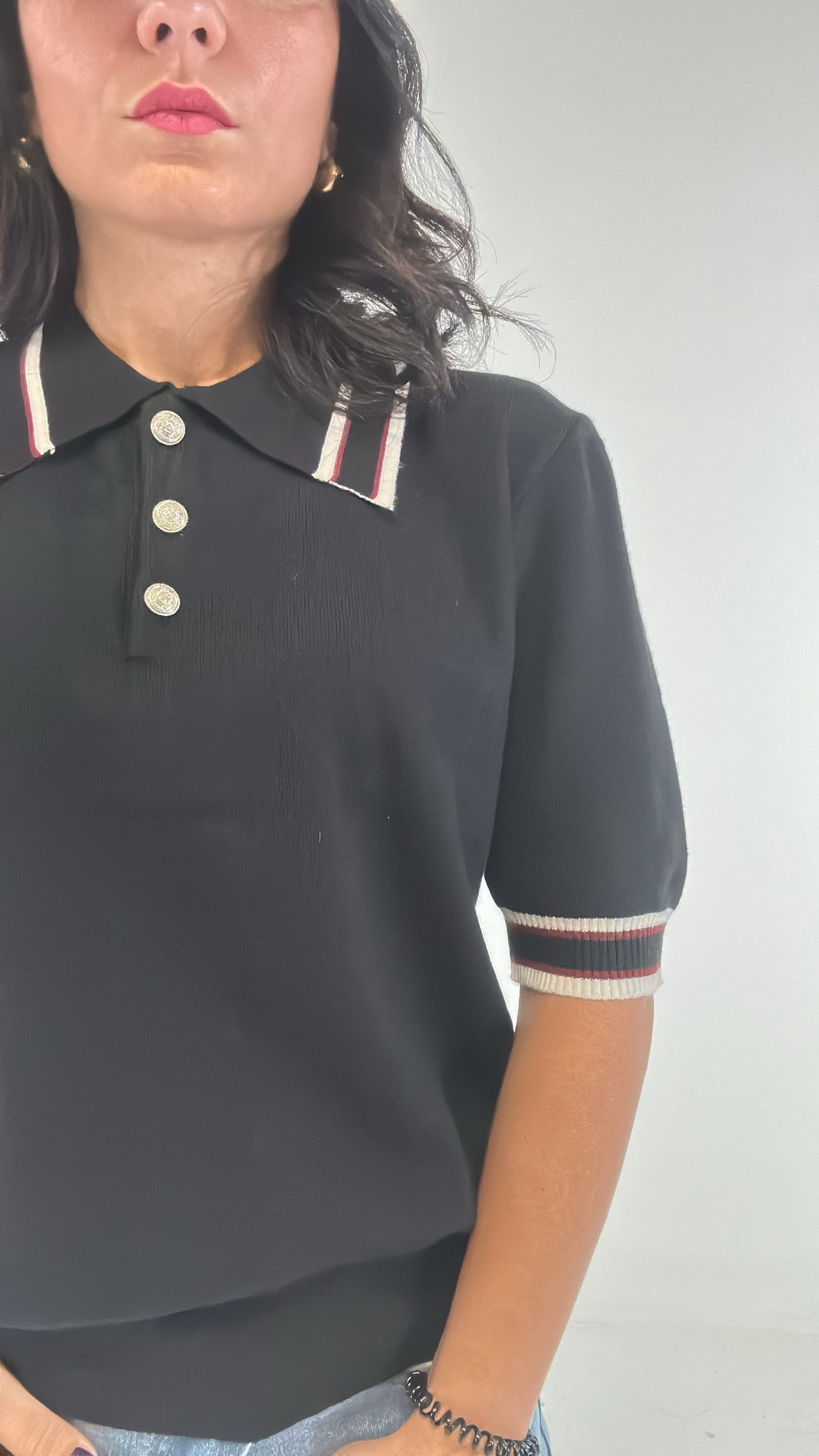 Polo IN MAGLIA PROFILATA - NERO