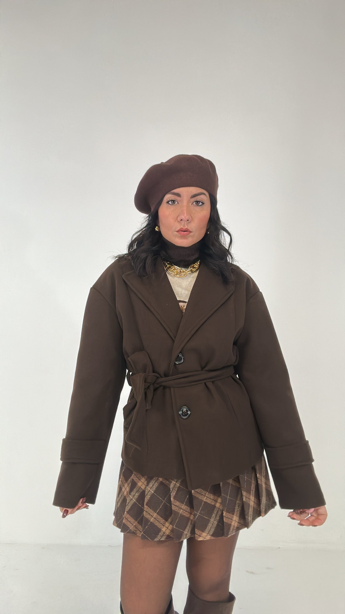 Cappotto CON CINTURA CORTO - MARRONE