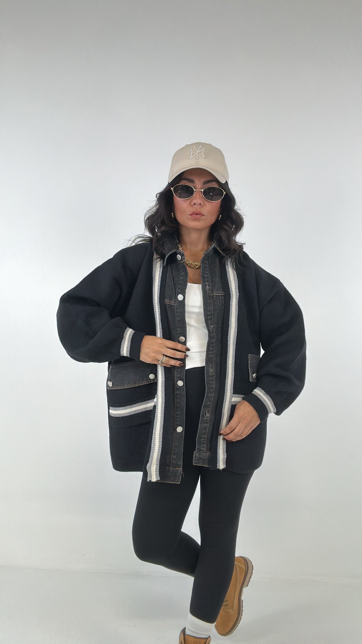 Cardigan CON CAMICIA JEANS - NERO