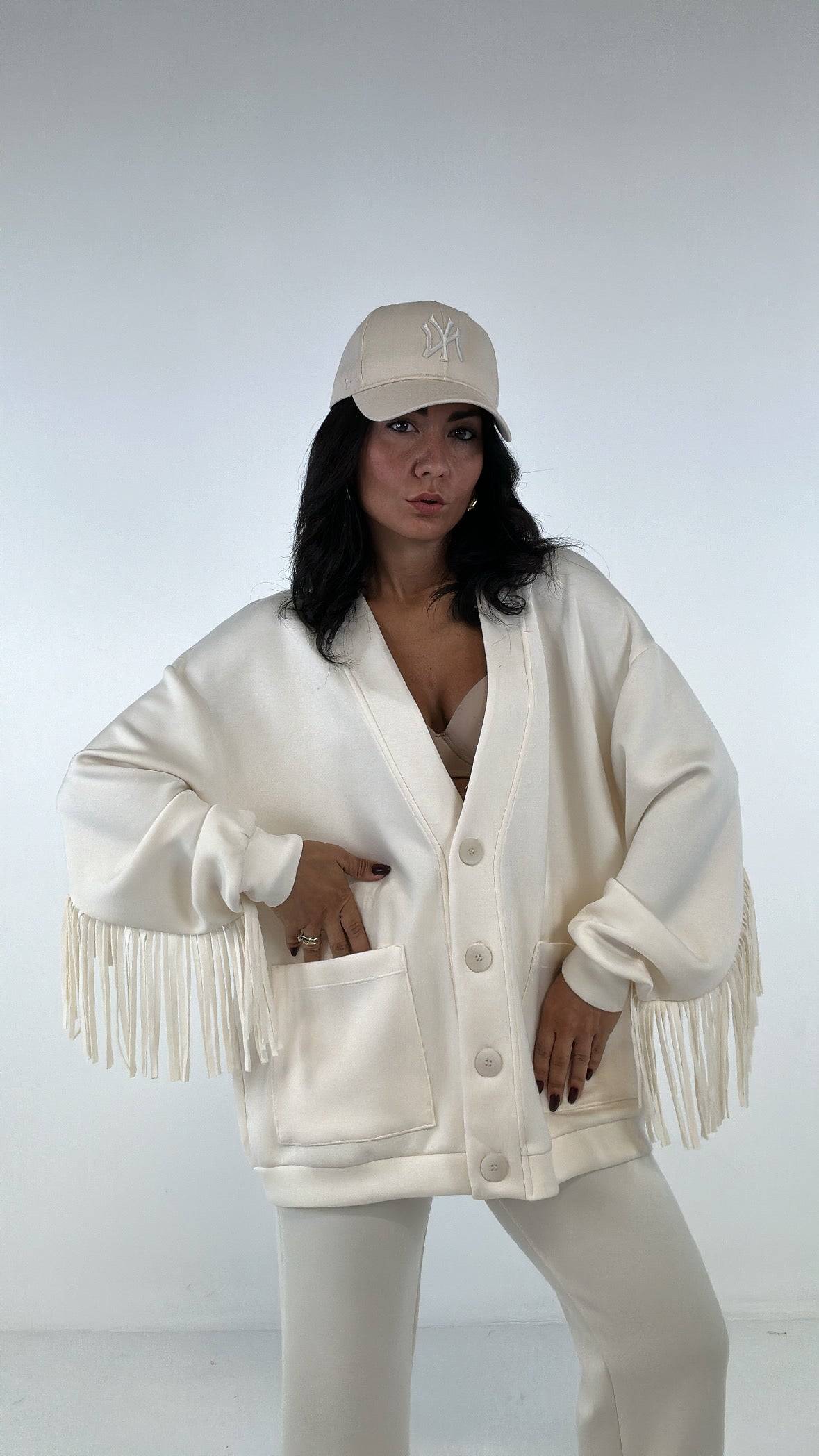 Cardigan FELPA LUMINA FRANGE - PANNA